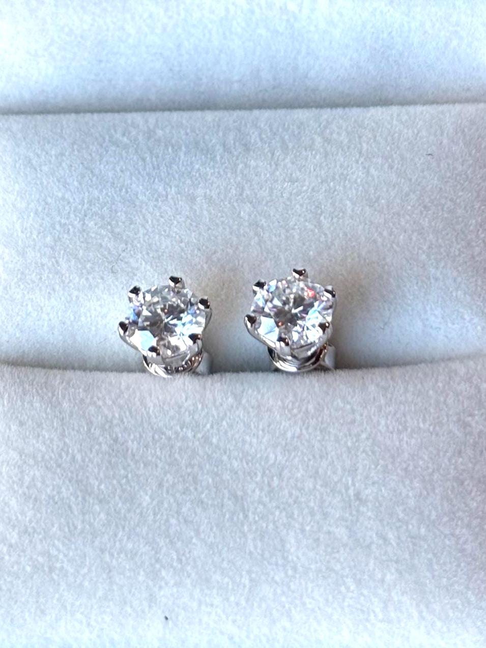 Round Moissanite Stud Earrings 2 Carat Total, Sterling Silver Dainty Earrings, Classic Diamond Look