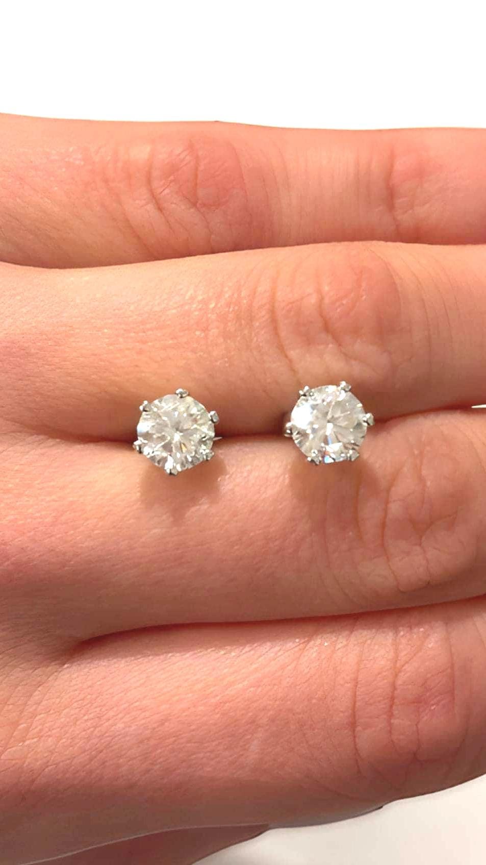 Round Moissanite Stud Earrings 2 Carat Total, Sterling Silver Dainty Earrings, Classic Diamond Look