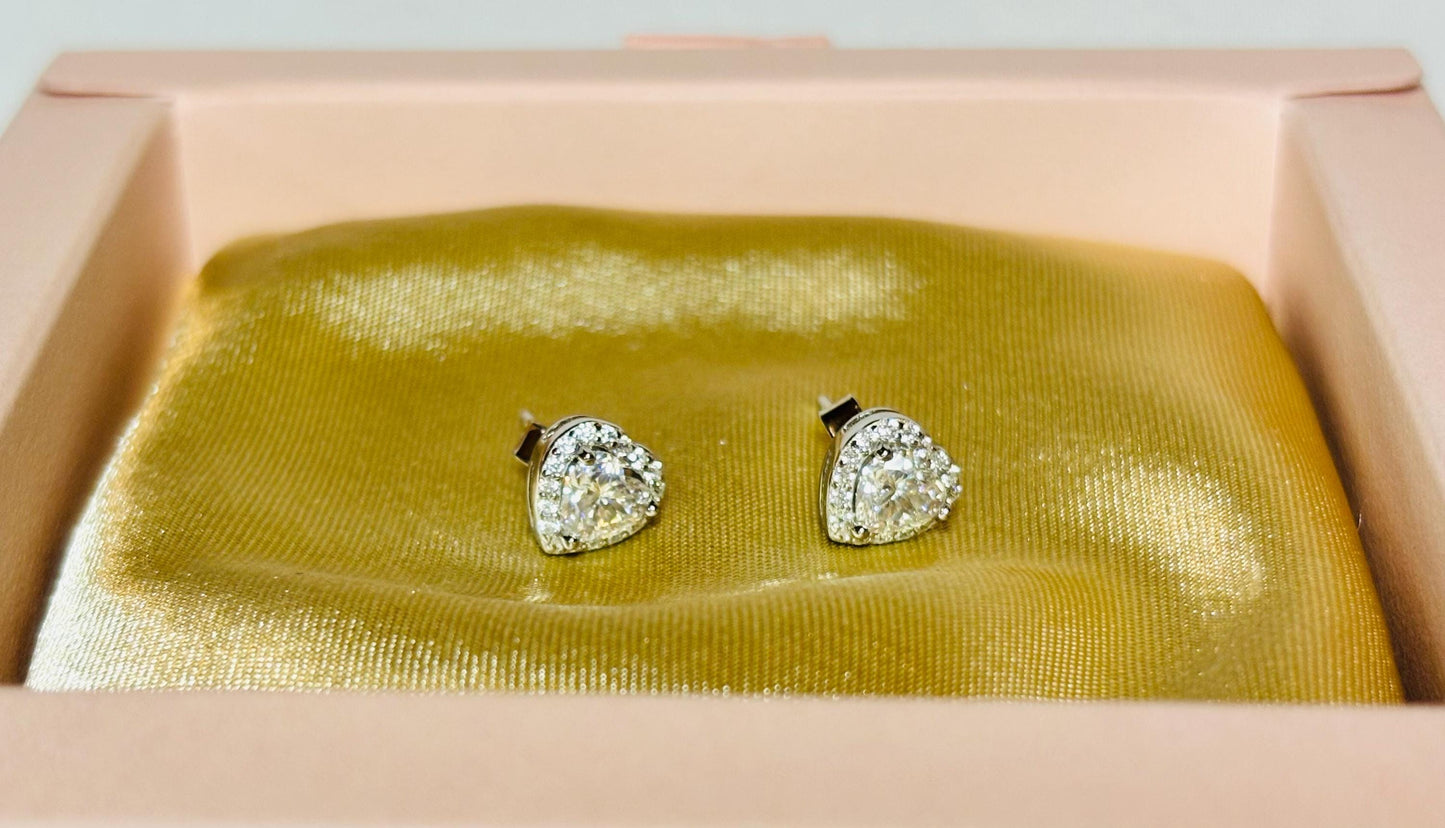 Heart Moissanite Stud Earrings, 1 Carat Sterling Silver Dainty Minimalist Jewelry, Romantic Gift for Women