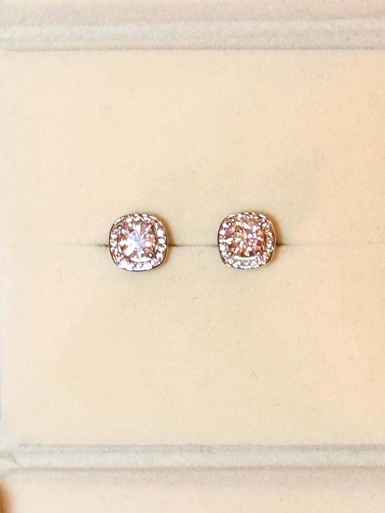Cushion Cut Moissanite Halo Stud Earrings 1 Carat, Sterling Silver Diamond Alternative Bridal Earrings
