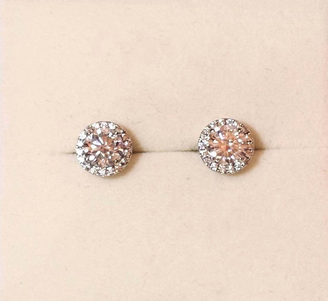 Moissanite Halo Stud Earrings 1 Carat Total, Sterling Silver Diamond Alternative Earrings