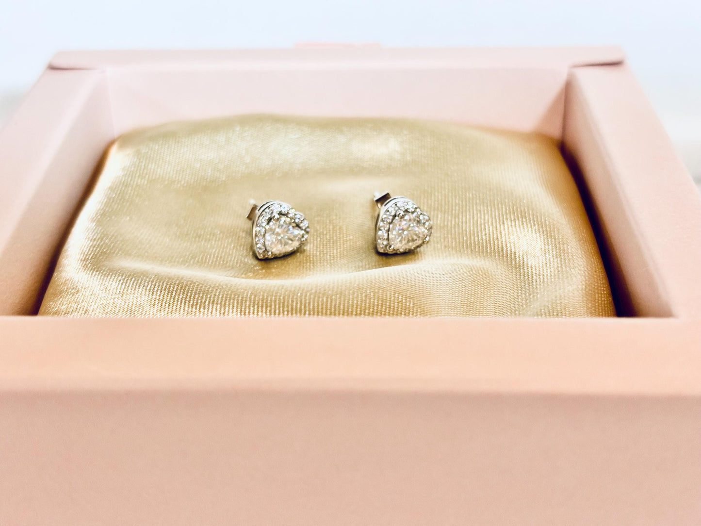 Heart Moissanite Stud Earrings, 1 Carat Sterling Silver Dainty Minimalist Jewelry, Romantic Gift for Women