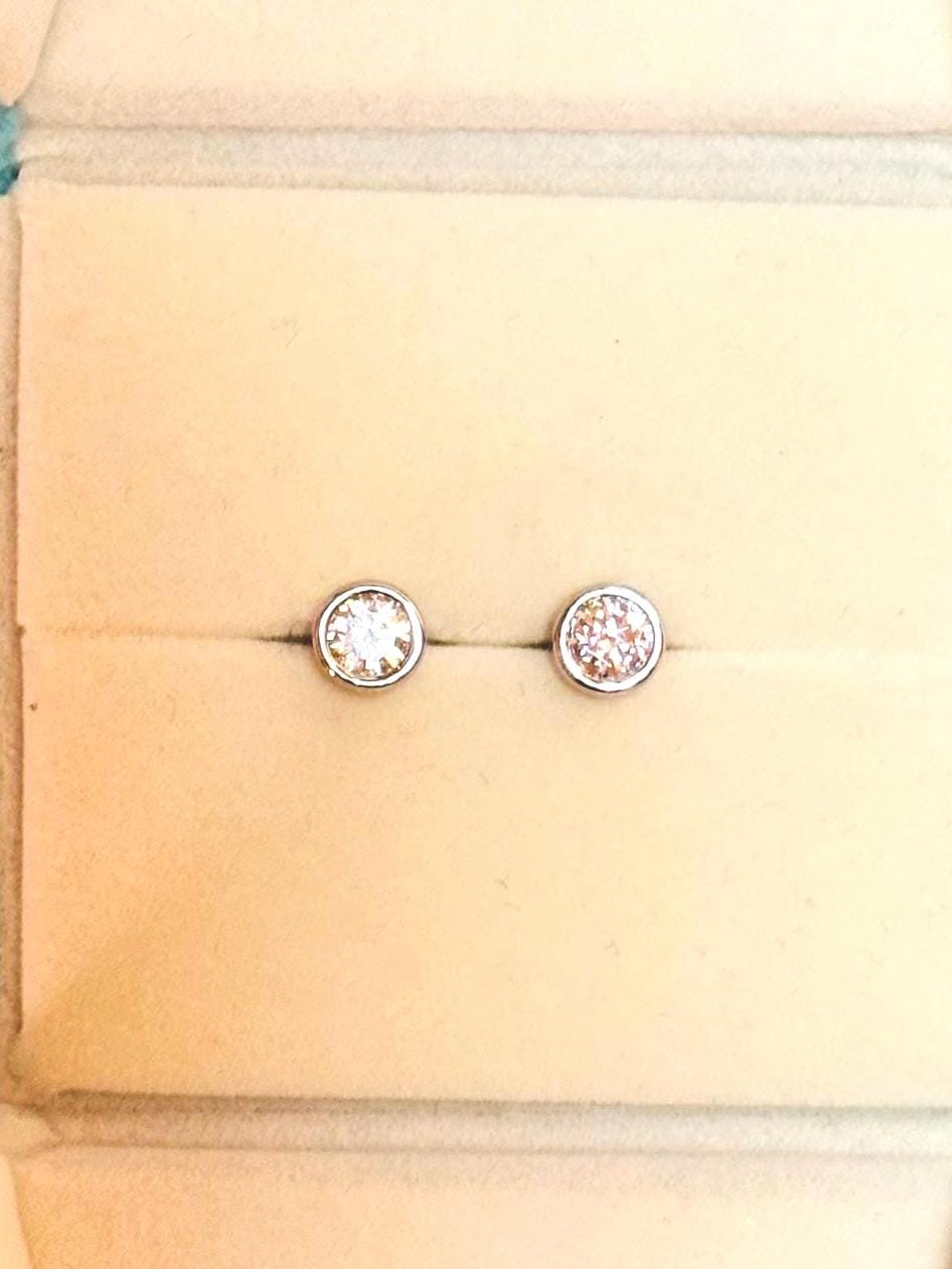 Bezel Moissanite Stud Earrings 1 Carat, Round Sterling Silver Classic Everyday Earrings Gift