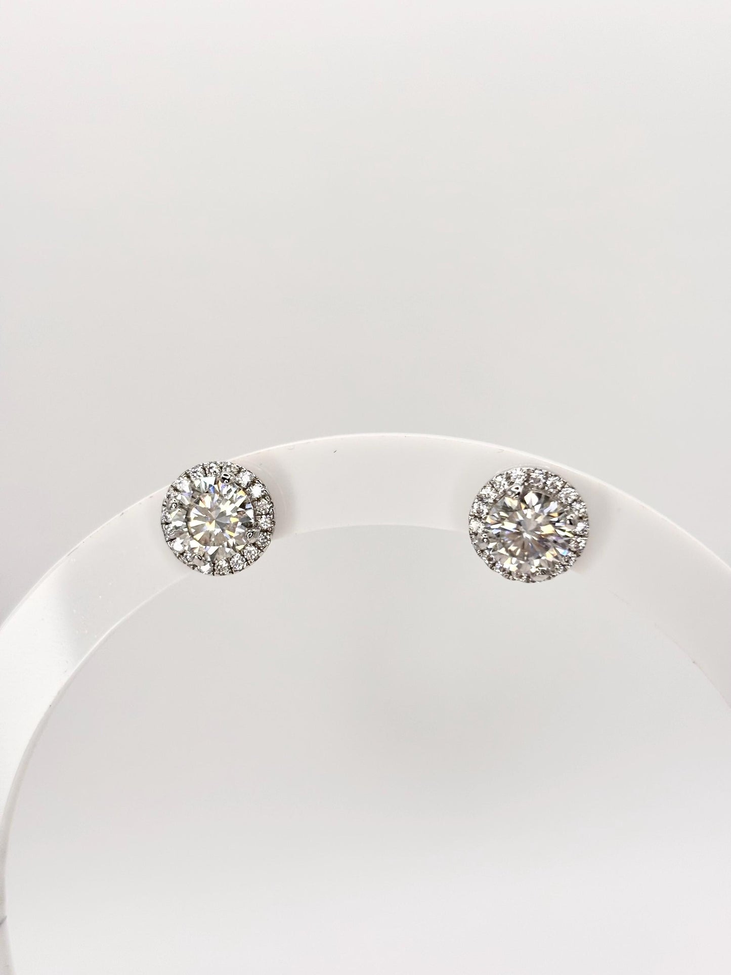 Moissanite Halo Stud Earrings 1 Carat Total, Sterling Silver Diamond Alternative Earrings