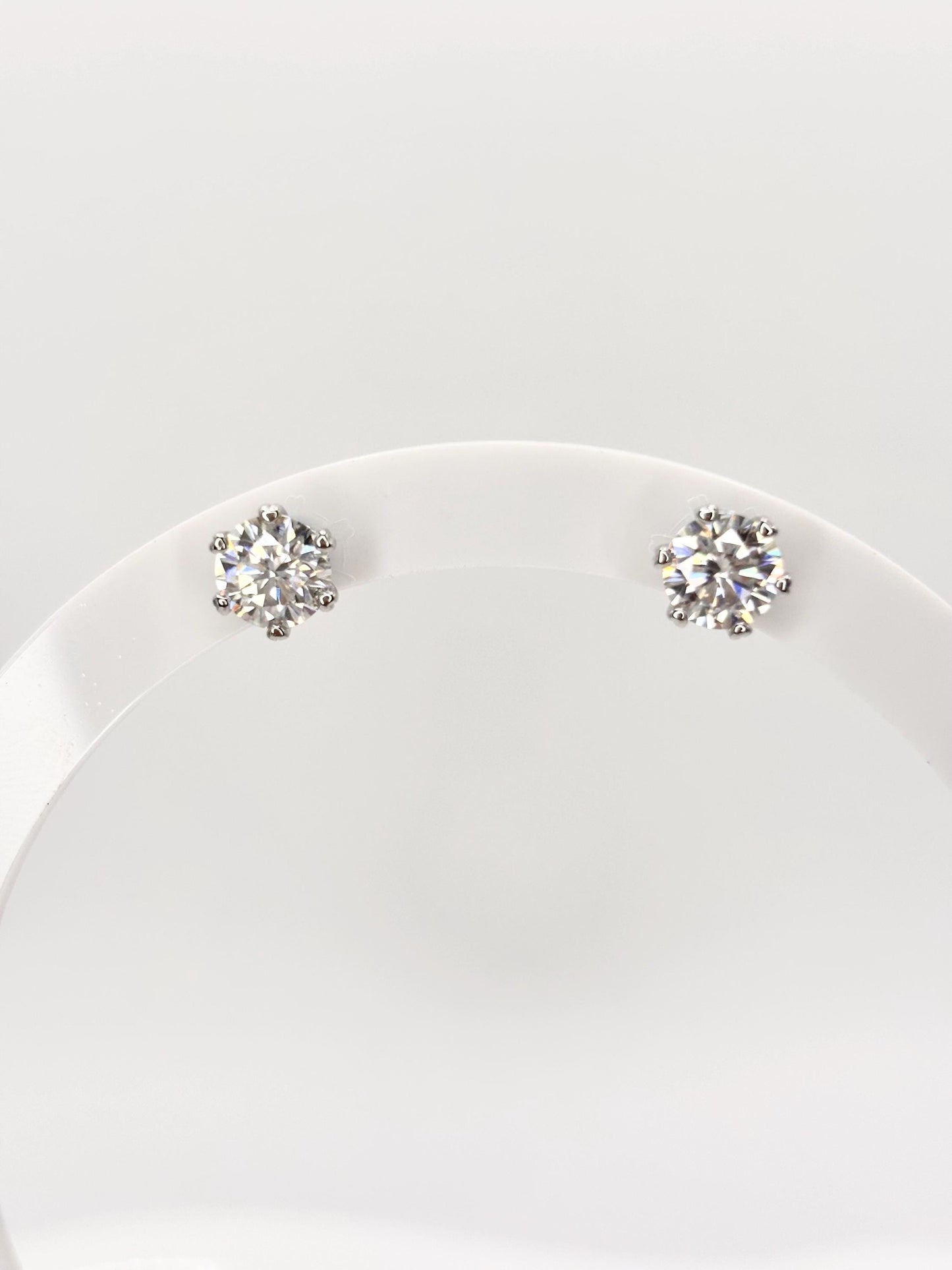 Round Moissanite Stud Earrings 2 Carat Total, Sterling Silver Dainty Earrings, Classic Diamond Look