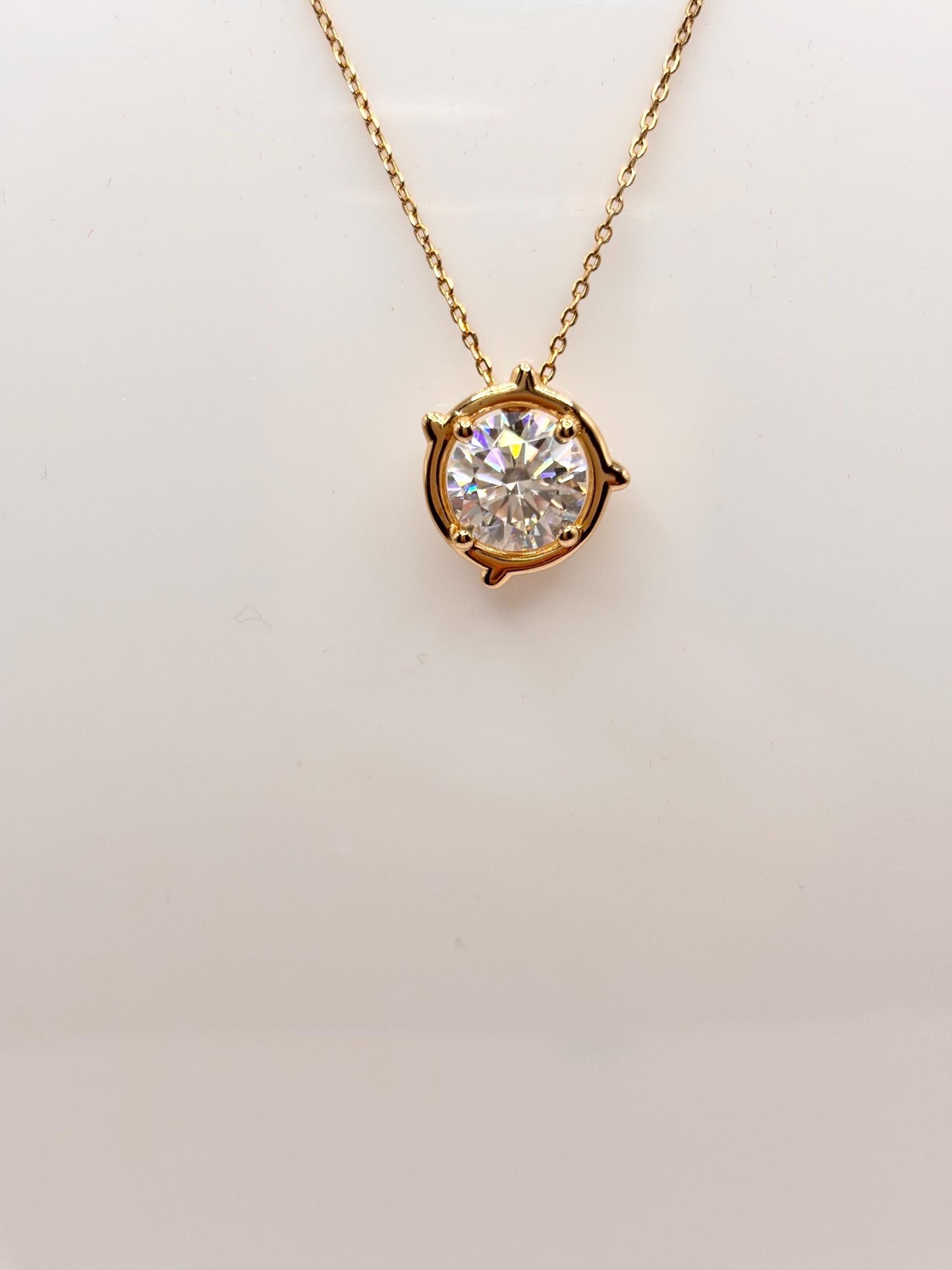2 Carat Moissanite Necklace, Gold Solitaire Pendant, Diamond Alternative, Gift for Her