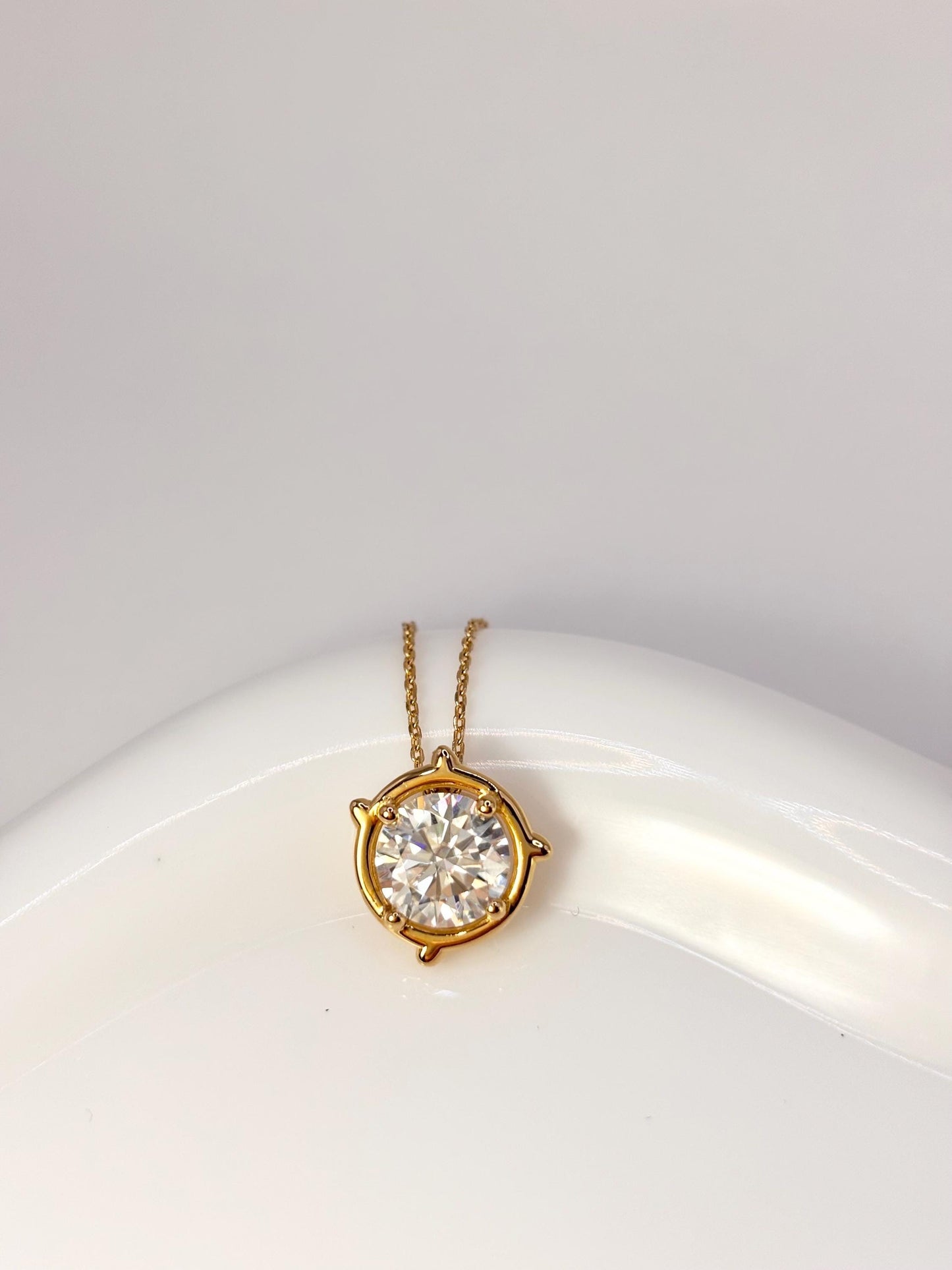 2 Carat Moissanite Necklace, Gold Solitaire Pendant, Diamond Alternative, Gift for Her