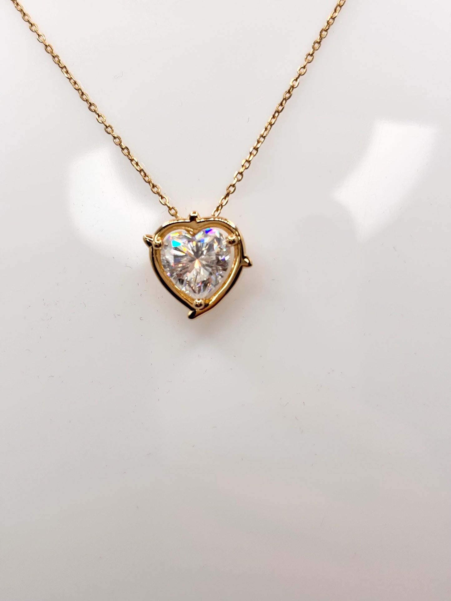 2 Carat Heart Moissanite Necklace, 18K Yellow Gold Halo Pendant, Everyday Elegant Jewelry