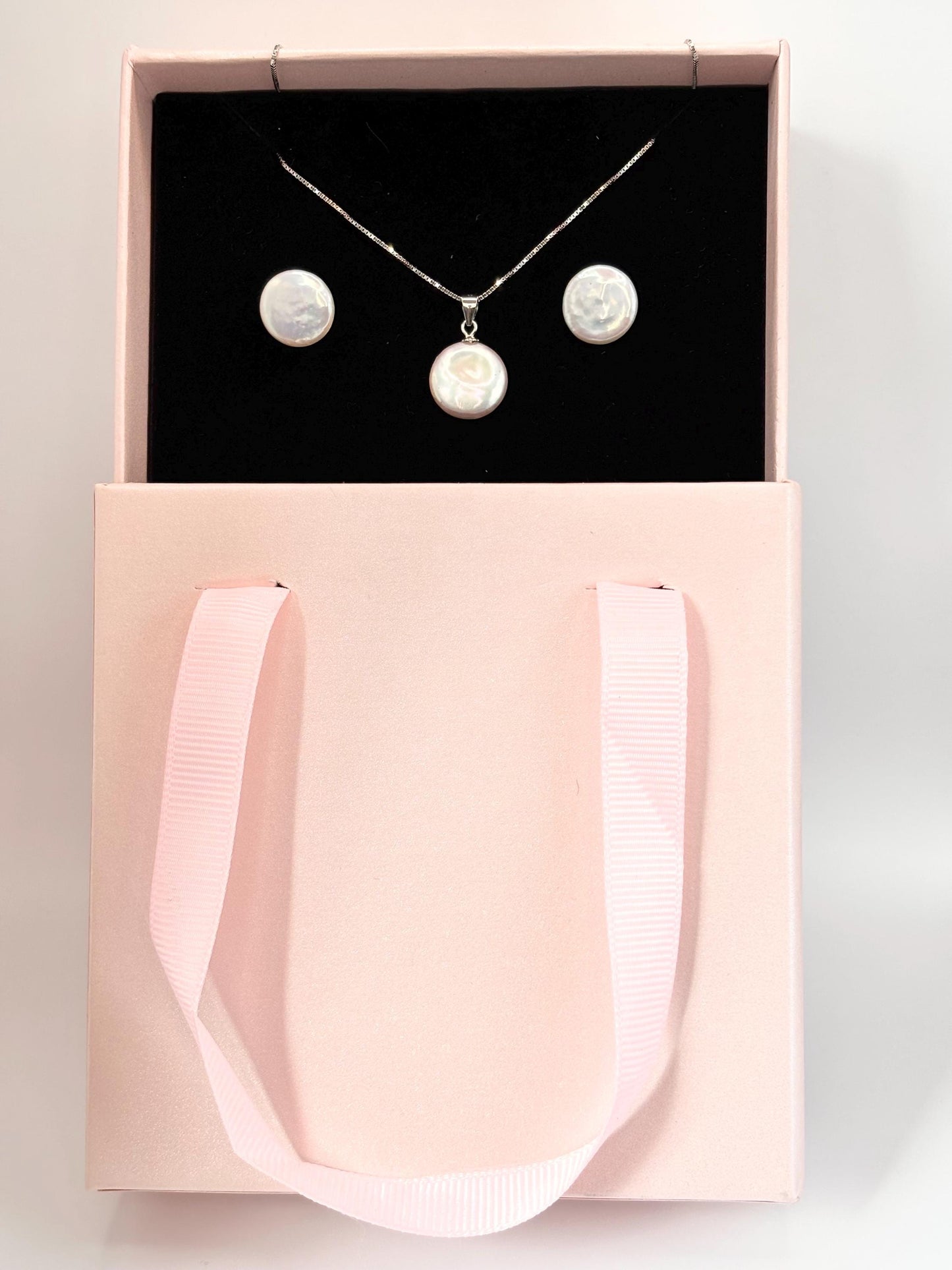 Freshwater Pearl Necklace & Earrings Set, 925 Sterling Silver, Minimalist Gift for Her
