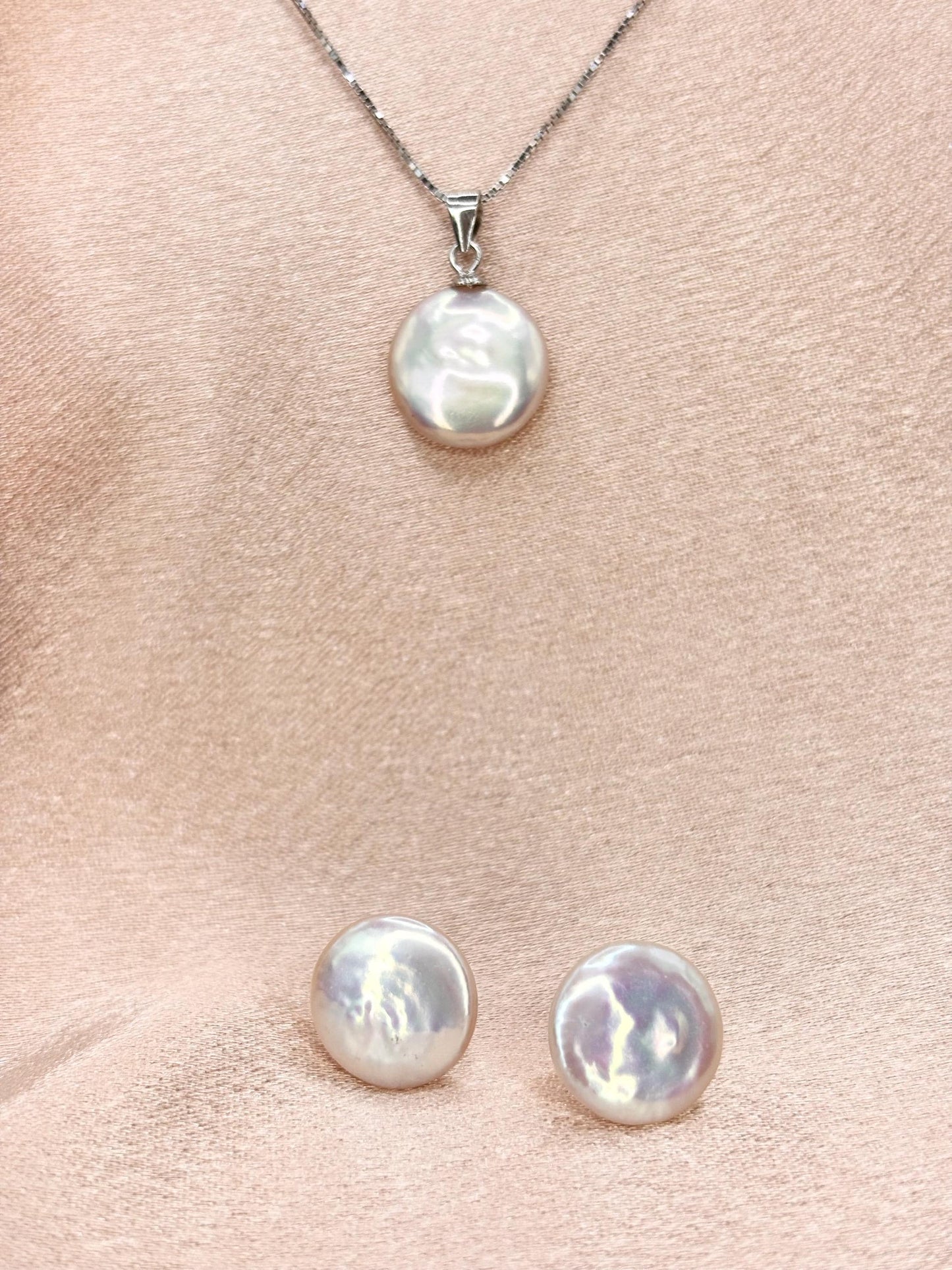 Freshwater Pearl Necklace & Earrings Set, 925 Sterling Silver, Minimalist Gift for Her