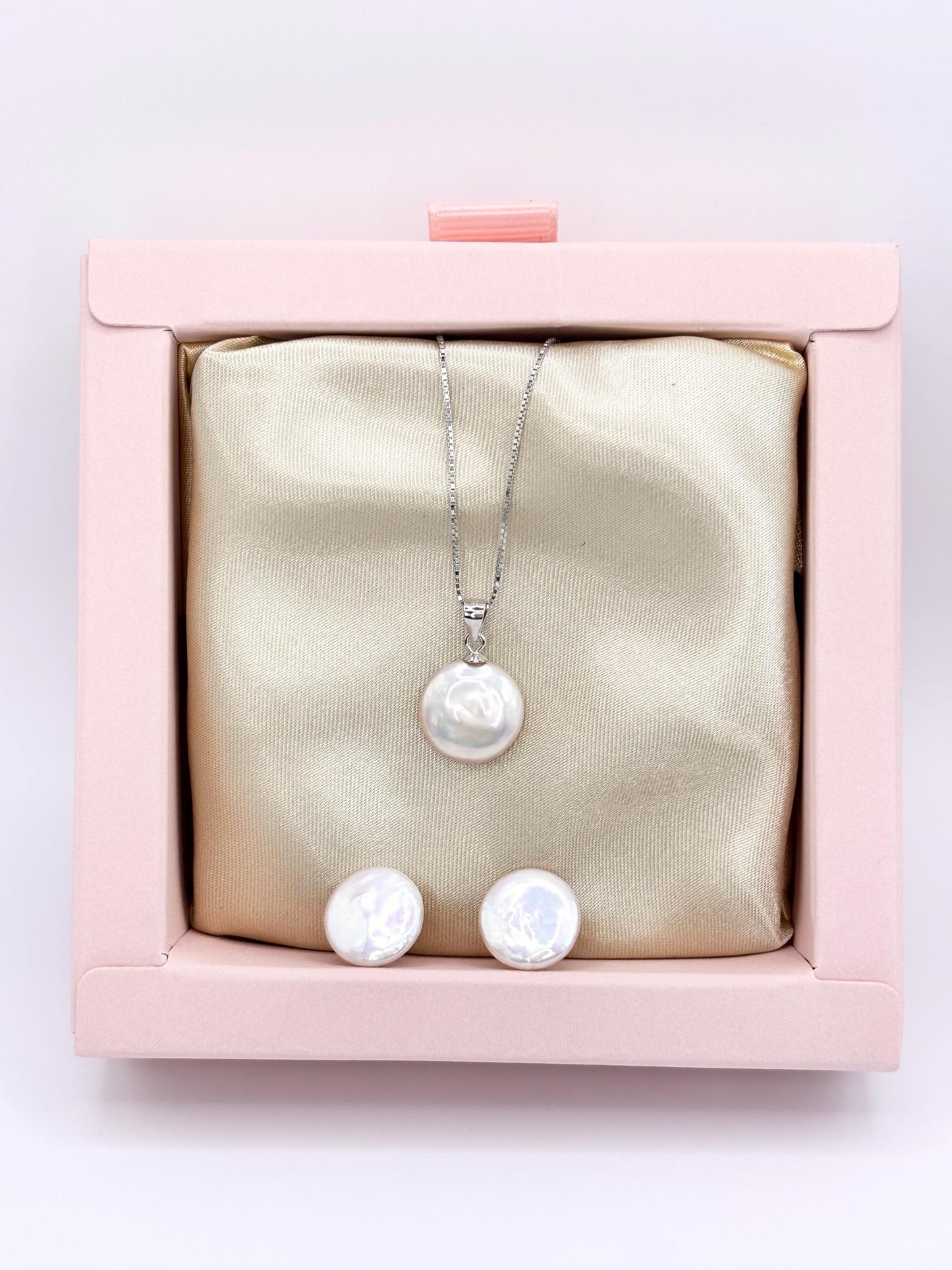 Freshwater Pearl Necklace & Earrings Set, 925 Sterling Silver, Minimalist Gift for Her