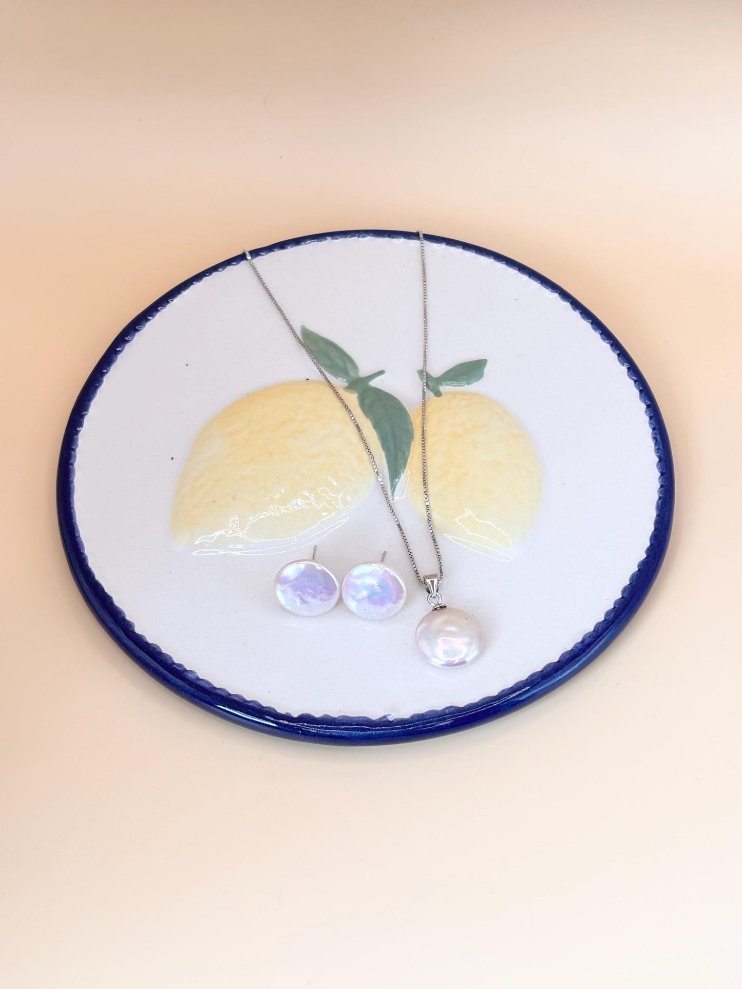 Freshwater Pearl Necklace & Earrings Set, 925 Sterling Silver, Minimalist Gift for Her