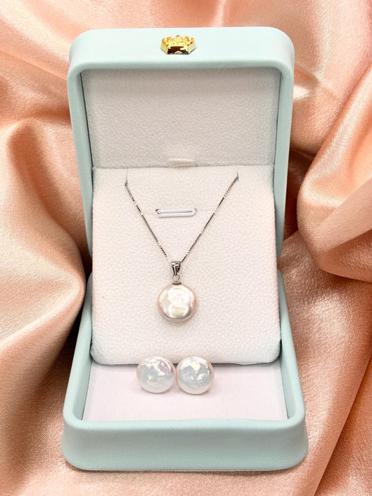 Freshwater Pearl Necklace & Earrings Set, 925 Sterling Silver, Minimalist Gift for Her