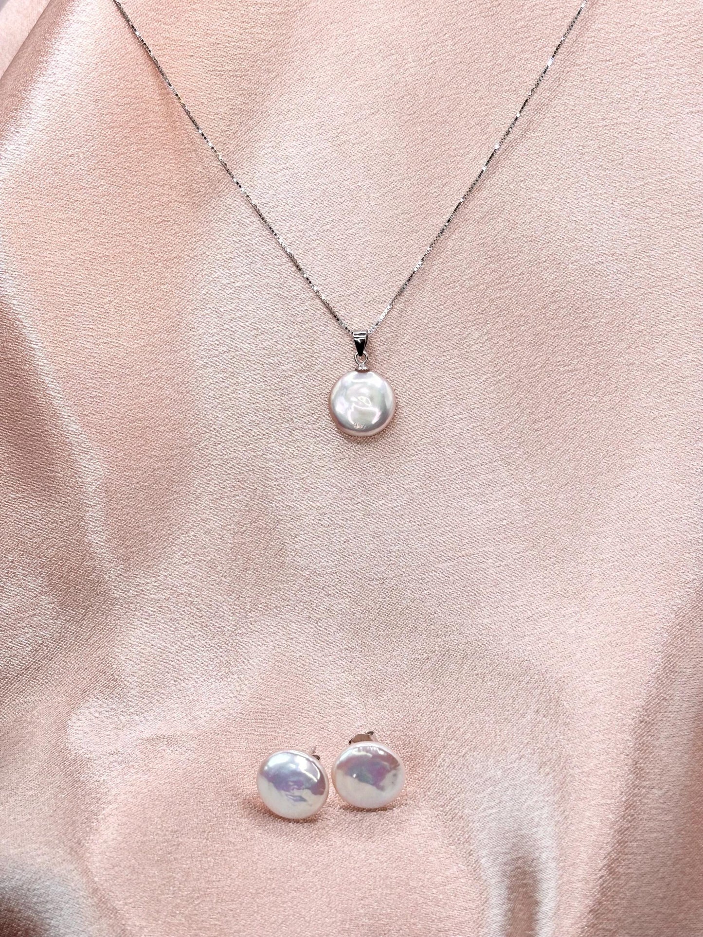 Freshwater Pearl Necklace & Earrings Set, 925 Sterling Silver, Minimalist Gift for Her