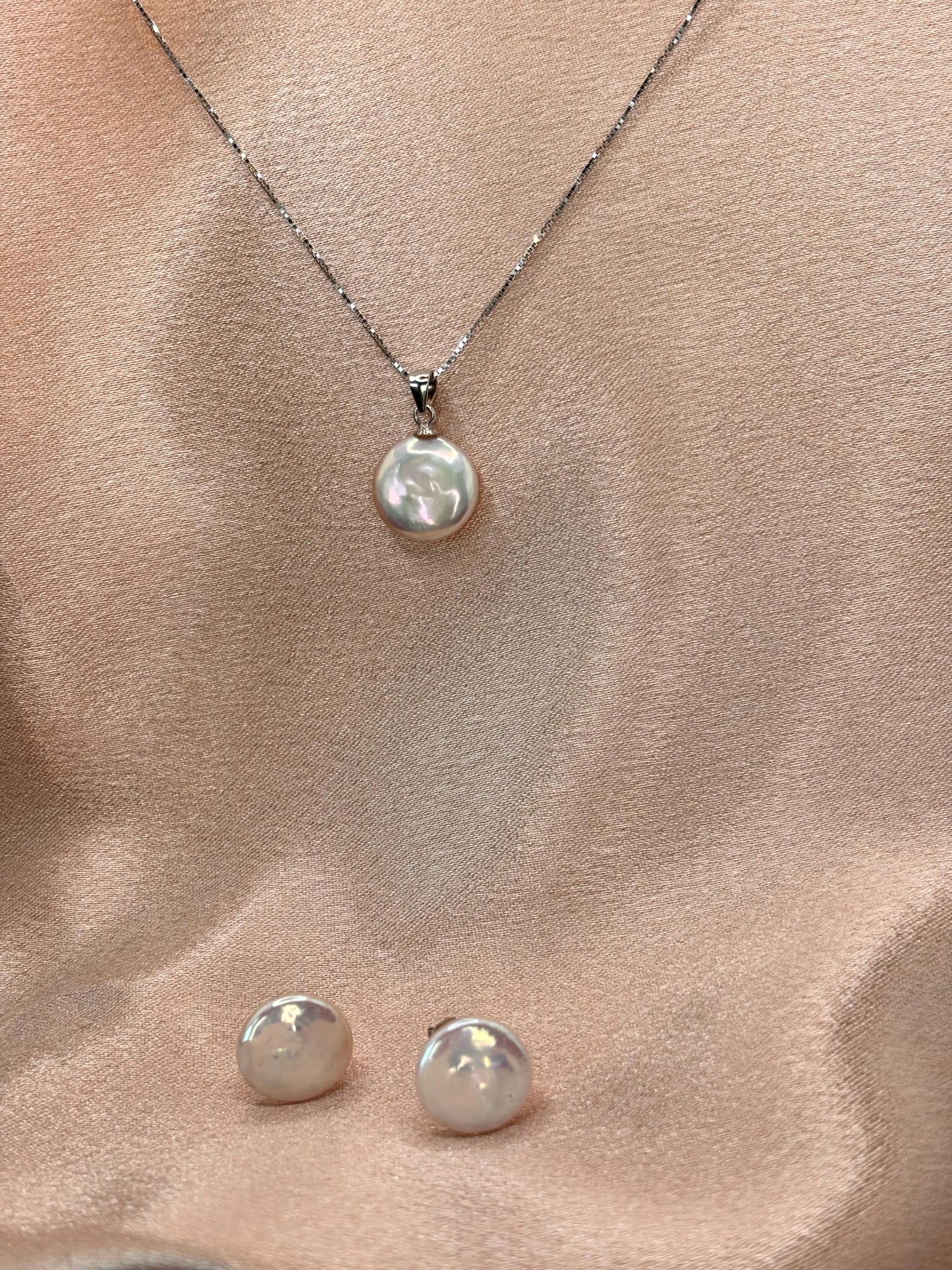 Freshwater Pearl Necklace & Earrings Set, 925 Sterling Silver, Minimalist Gift for Her