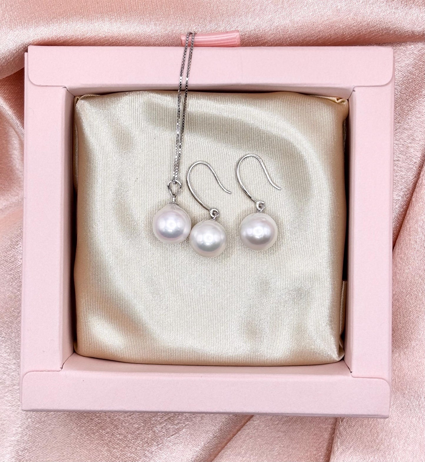Freshwater Pearl Necklace Earrings Set, 925 Sterling Silver, Minimalist Elegant Jewelry