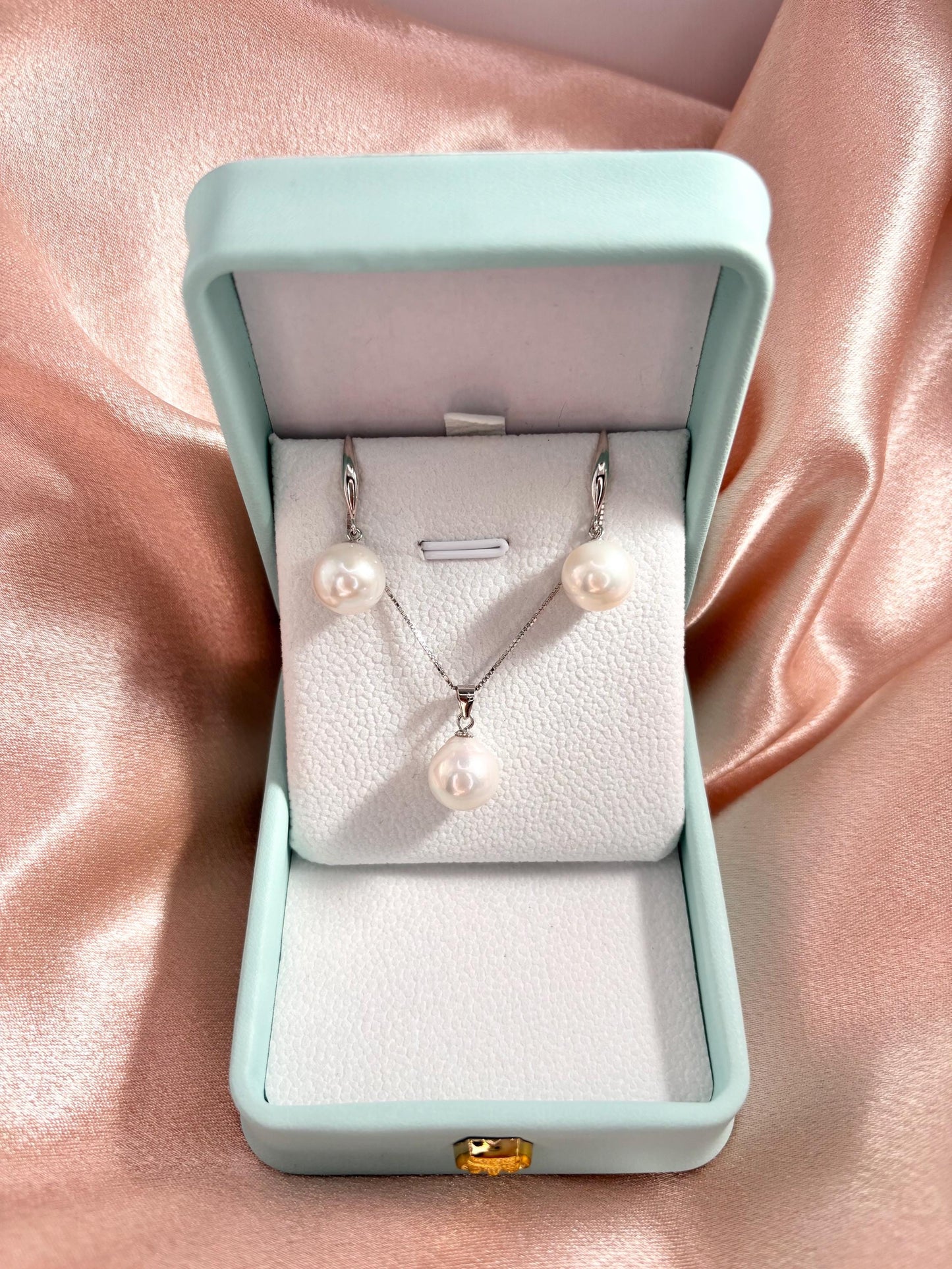 Freshwater Pearl Necklace Earrings Set, 925 Sterling Silver, Minimalist Elegant Jewelry