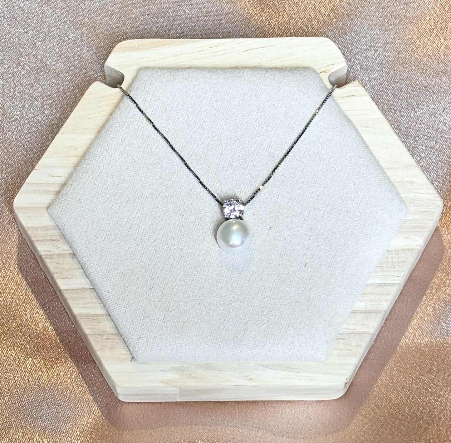 Freshwater Pearl Zircon Pendant, 925 Sterling Silver Chain, Dainty Minimalist Jewelry, Bridal Bridesmaid Accessory
