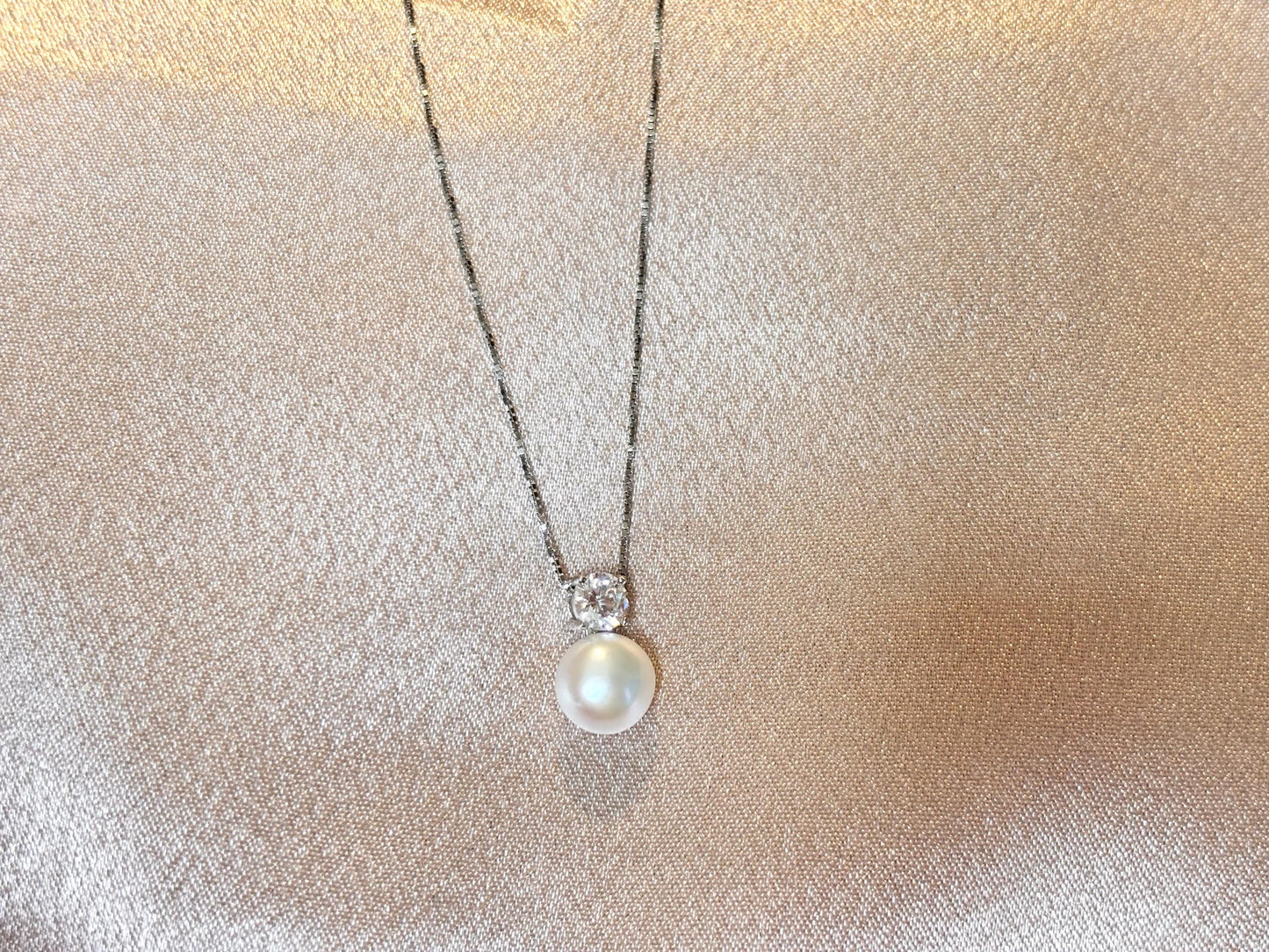 Freshwater Pearl Zircon Pendant, 925 Sterling Silver Chain, Dainty Minimalist Jewelry, Bridal Bridesmaid Accessory