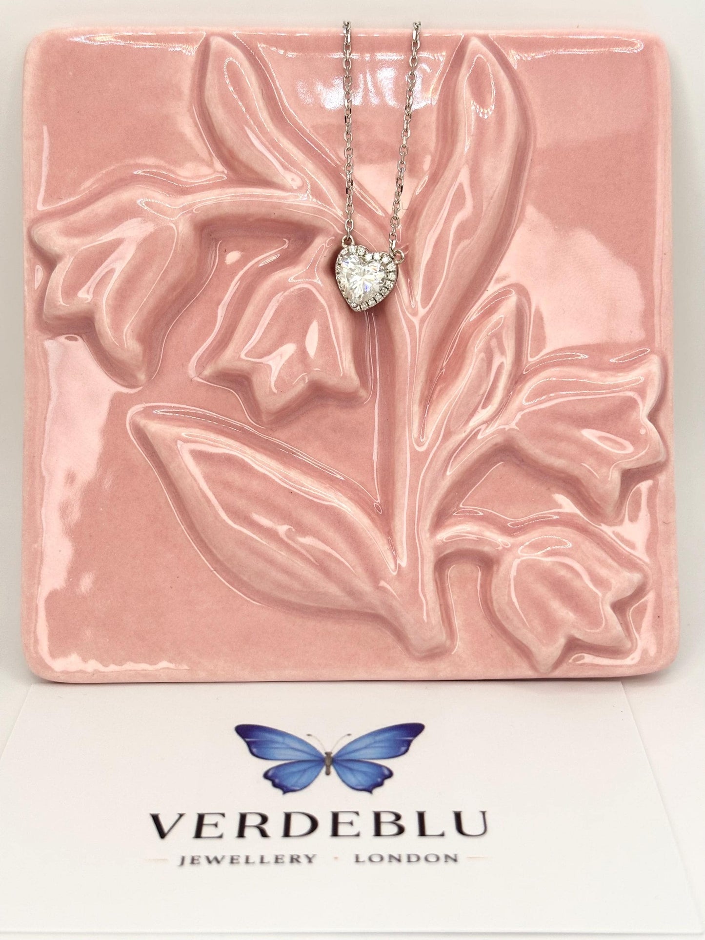 1 Carat Heart Moissanite Necklace, Delicate Halo, Romantic Gift for Her, White Gold Plated