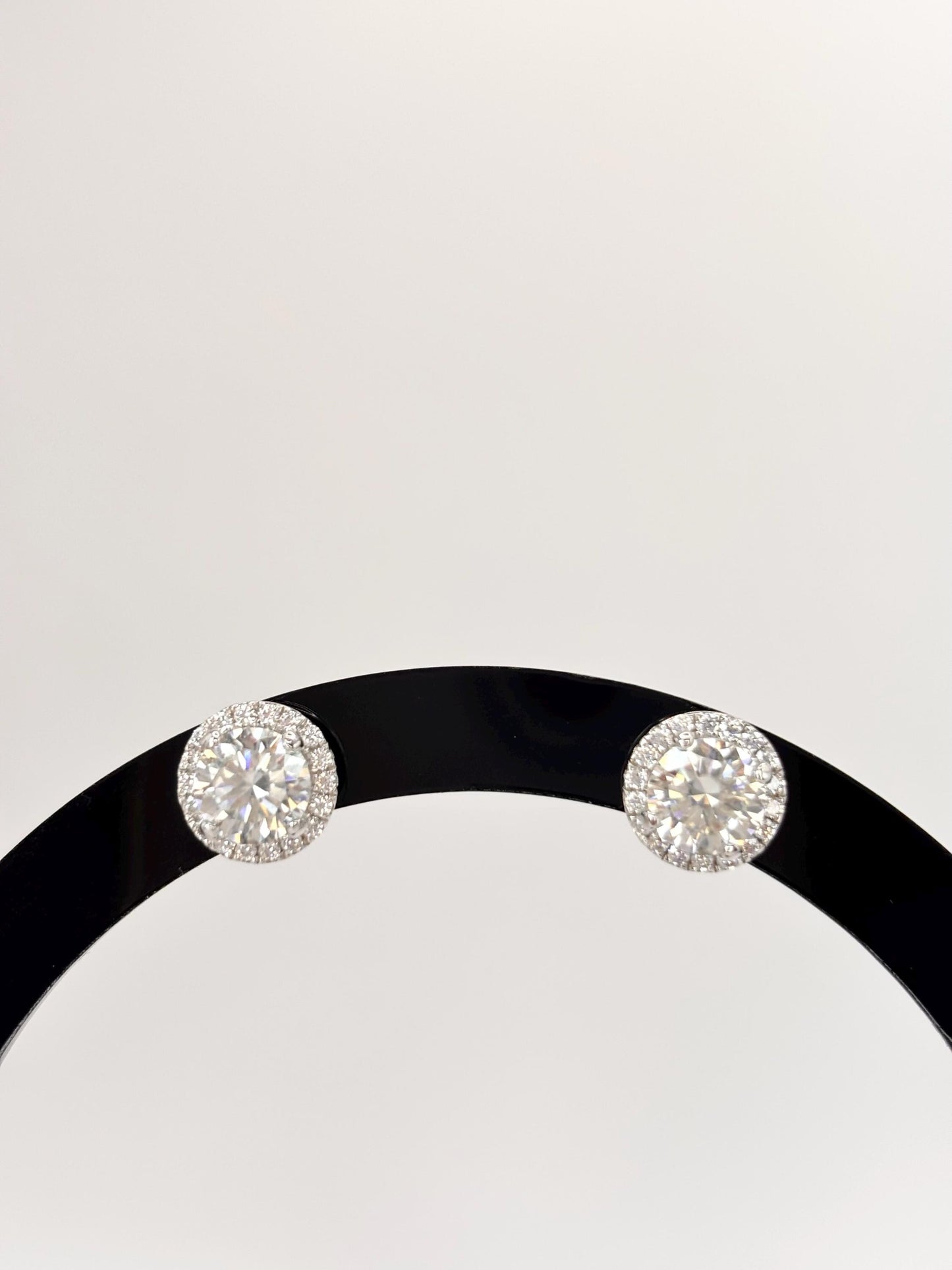 Moissanite Halo Stud Earrings 1 Carat Total, Sterling Silver Diamond Alternative Earrings