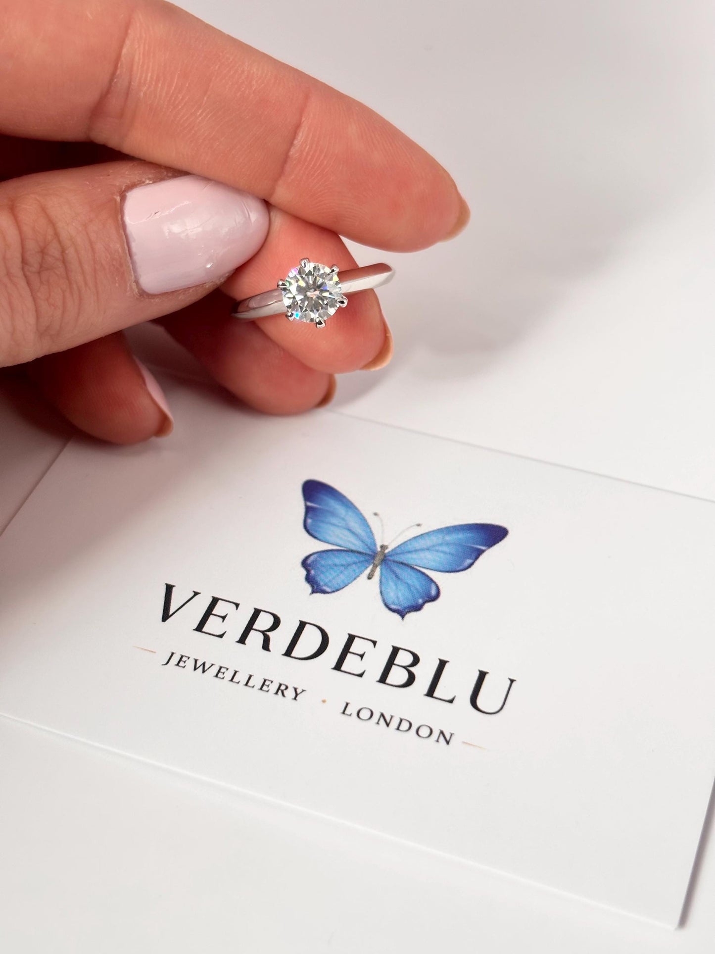 Moissanite Halo Engagement Ring, 1 Carat Sterling Silver Ring, Classic Solitaire Style.