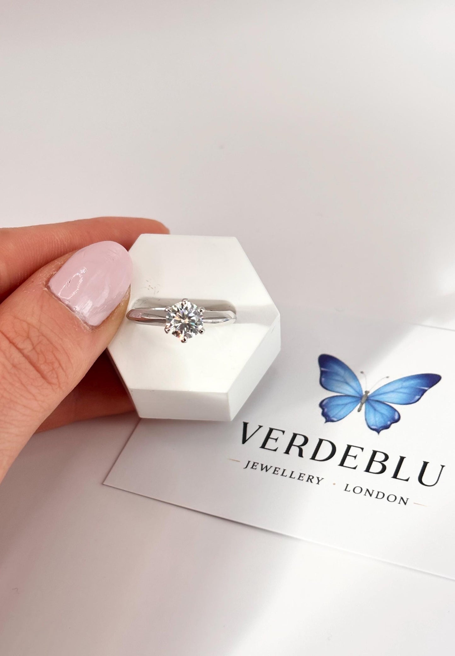 Moissanite Halo Engagement Ring, 1 Carat Sterling Silver Ring, Classic Solitaire Style.