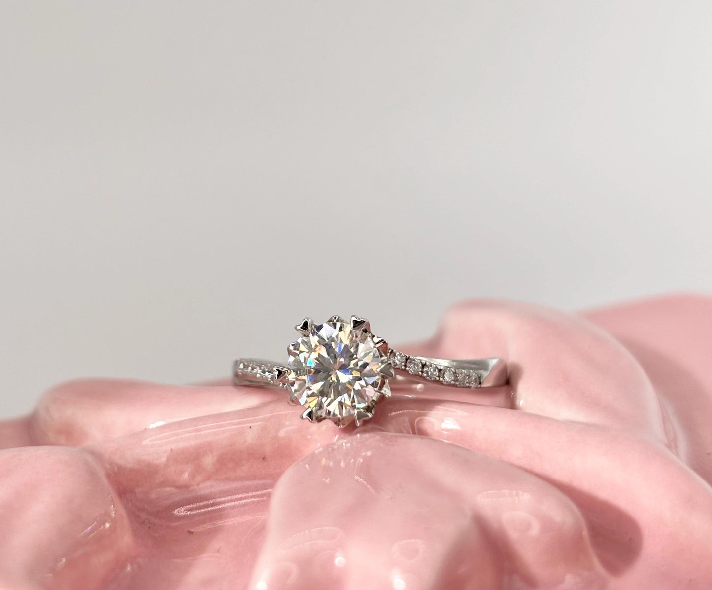 Round Moissanite Halo Ring 1 Carat, Sterling Silver Bridal Ring Diamond Alternative Engagement Jewelry