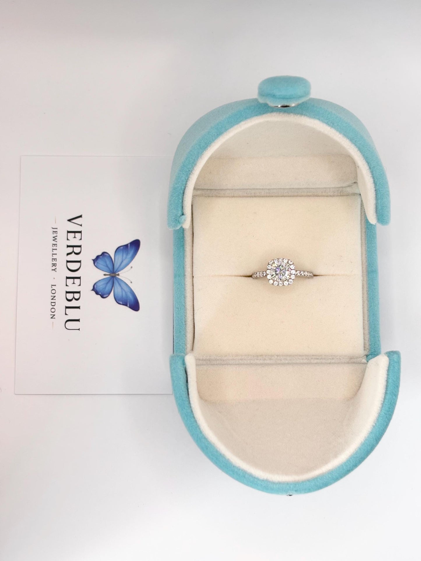 1 Carat Moissanite Halo Engagement Ring, Sterling Silver Bridal Band, Diamond alternative Promise Ring
