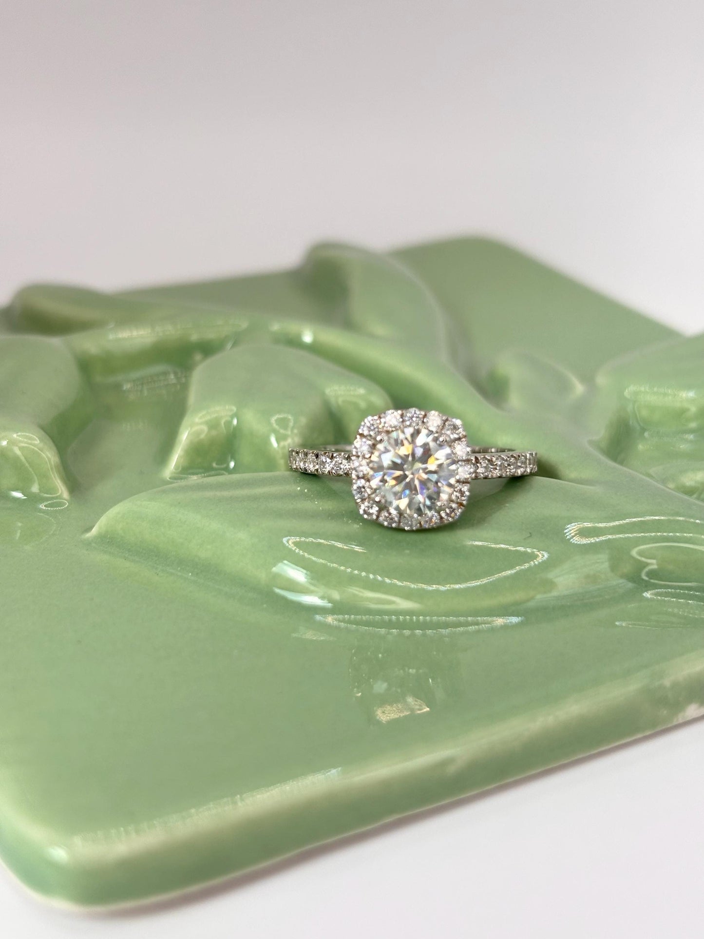 1 Carat Moissanite Halo Engagement Ring, Sterling Silver Bridal Band, Diamond alternative Promise Ring