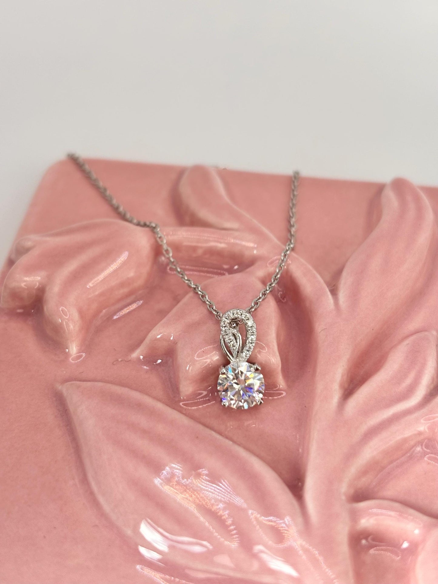 1.00ct Moissanite Pendant Necklace, 18K White Gold Plated, Minimalist Fine Jewelry