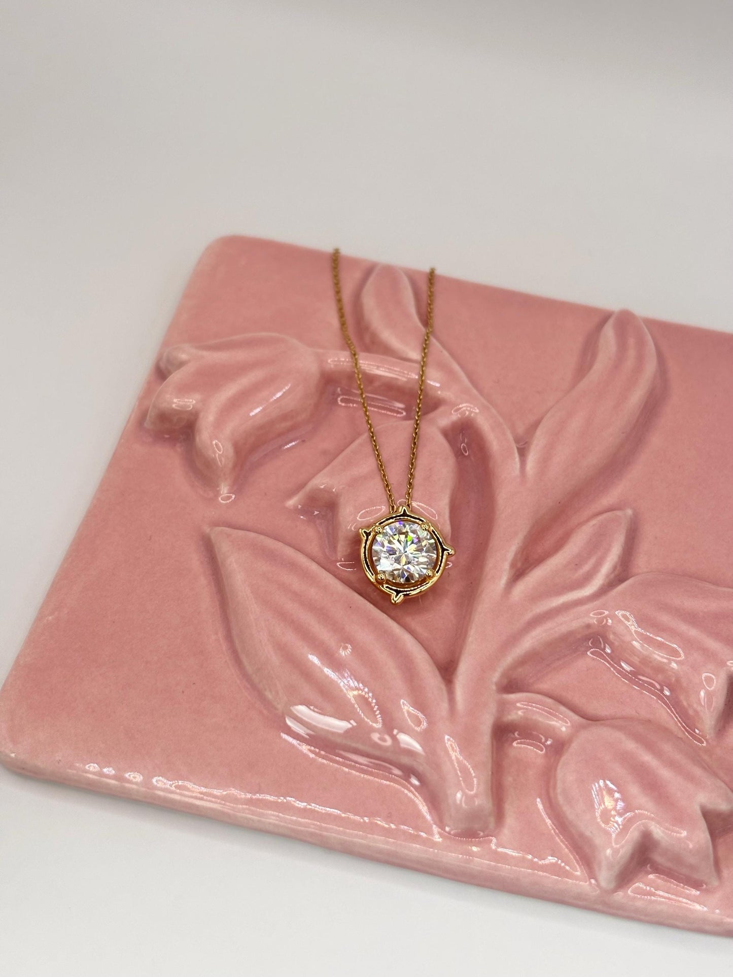 2 Carat Moissanite Necklace, Gold Solitaire Pendant, Diamond Alternative, Gift for Her