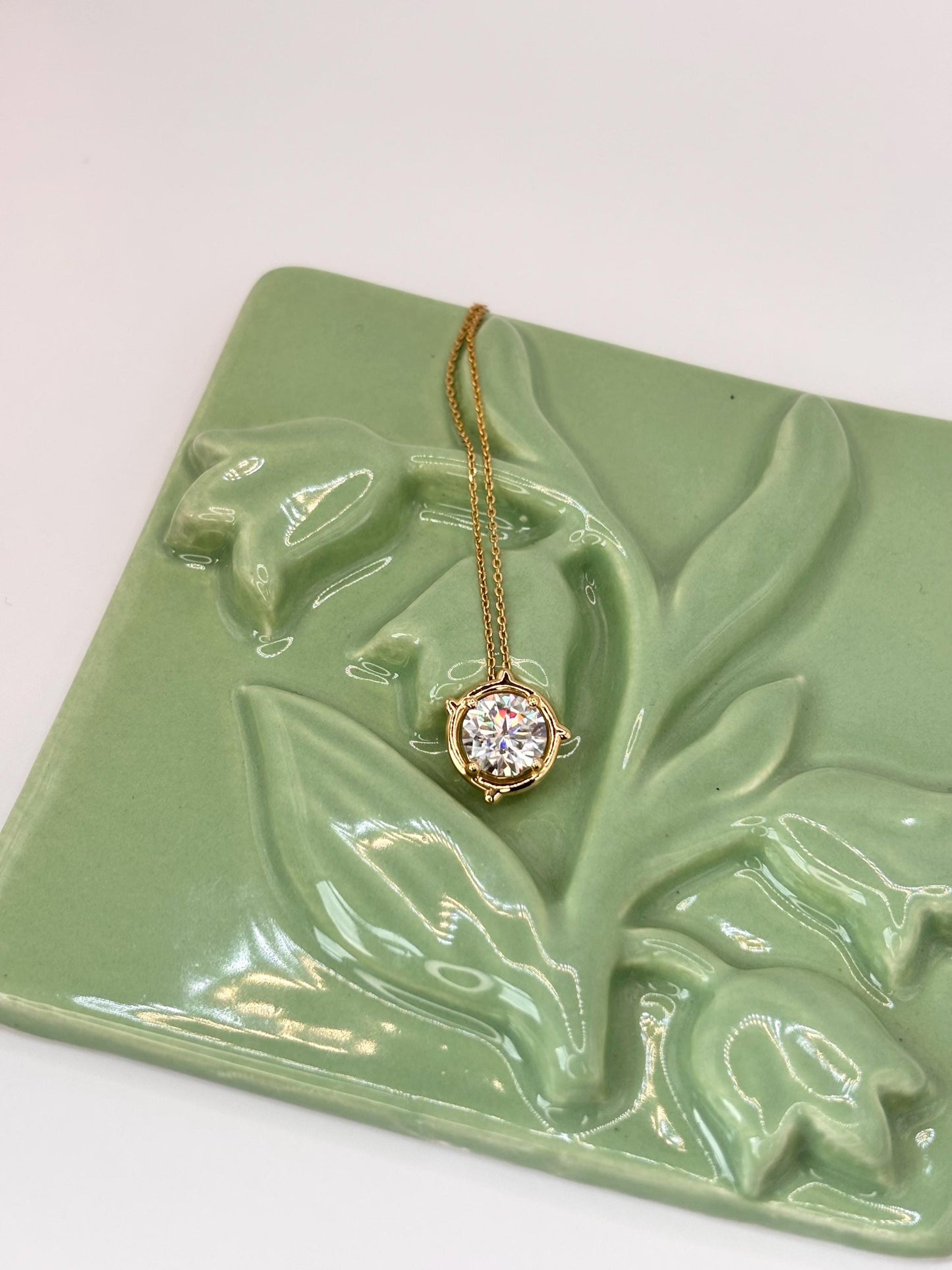 2 Carat Moissanite Necklace, Gold Solitaire Pendant, Diamond Alternative, Gift for Her