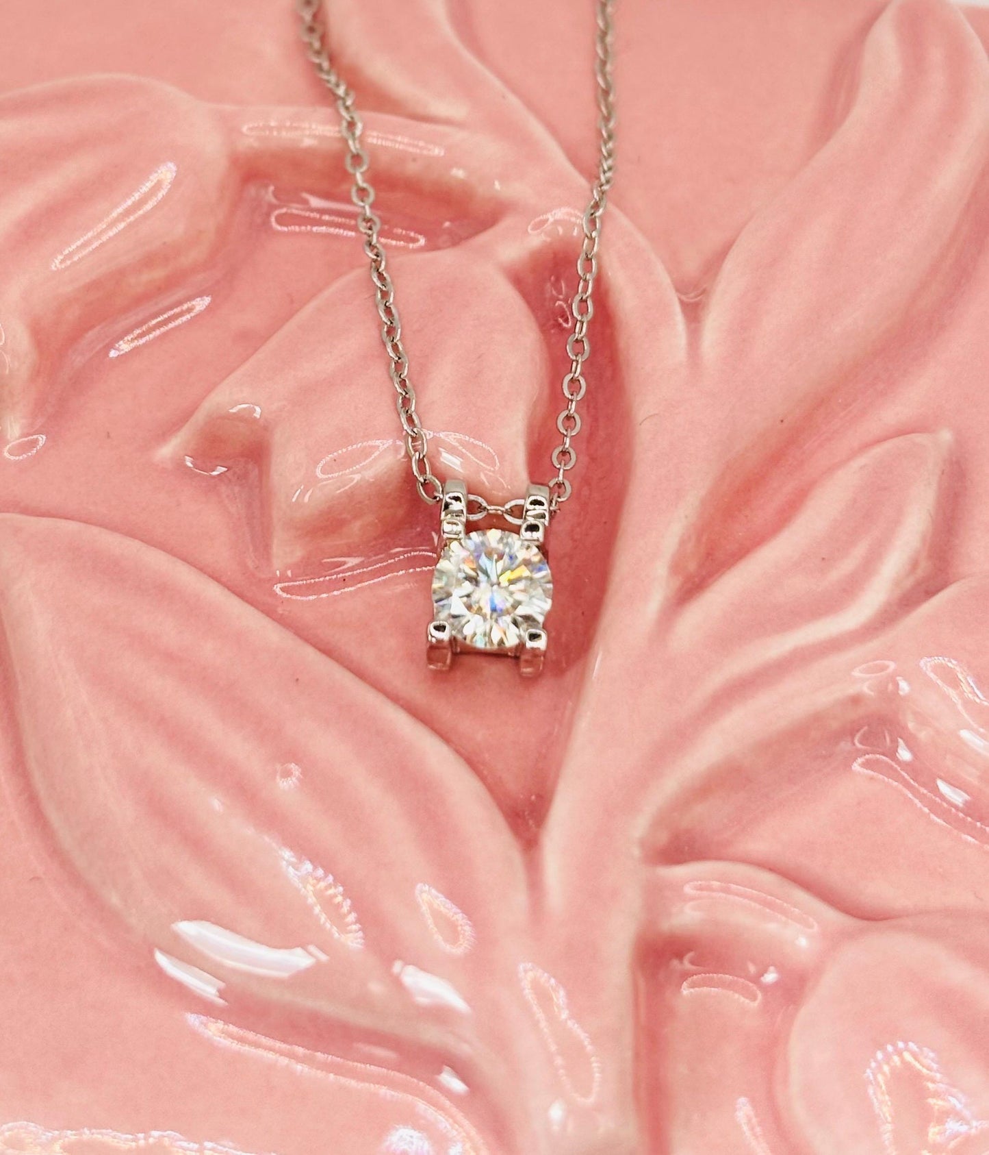 Moissanite Halo Necklace 1 Carat, Sterling Silver Pendant, Dainty Necklace for Women, Anniversary Gift