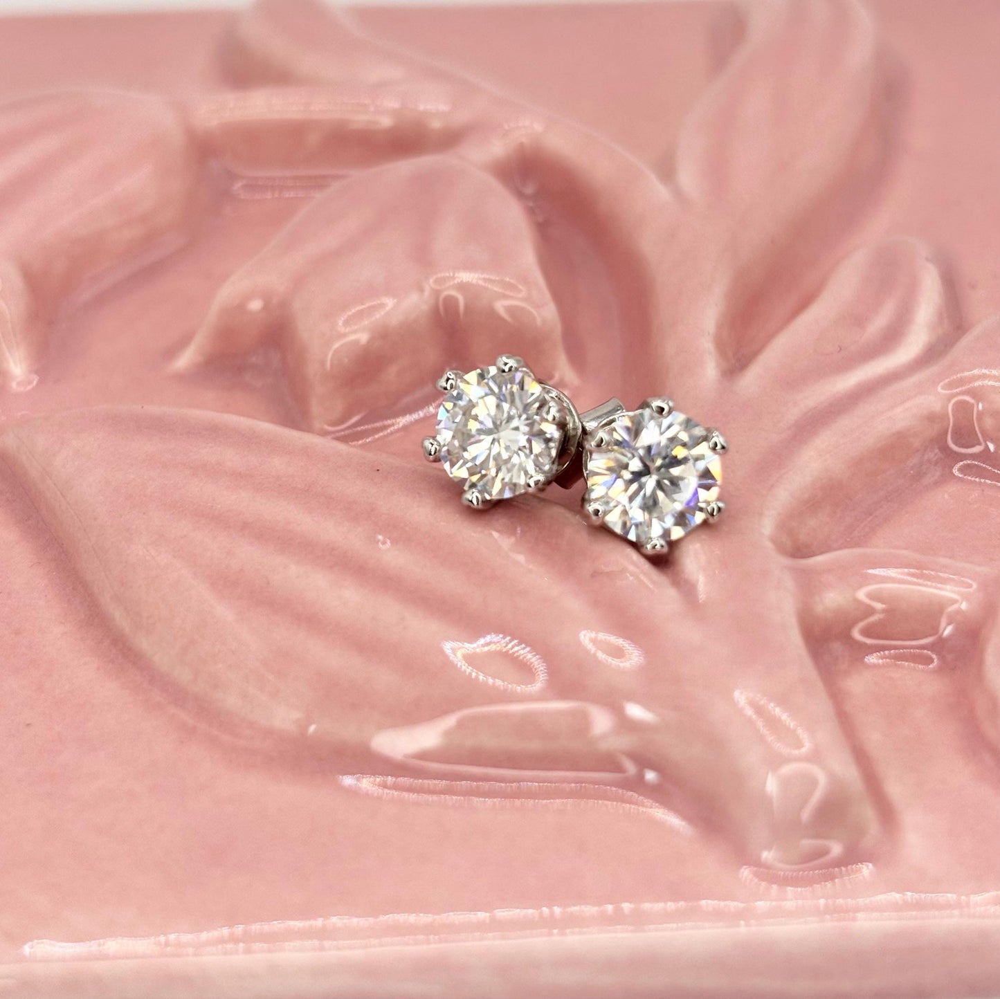 Round Moissanite Stud Earrings 2 Carat Total, Sterling Silver Dainty Earrings, Classic Diamond Look