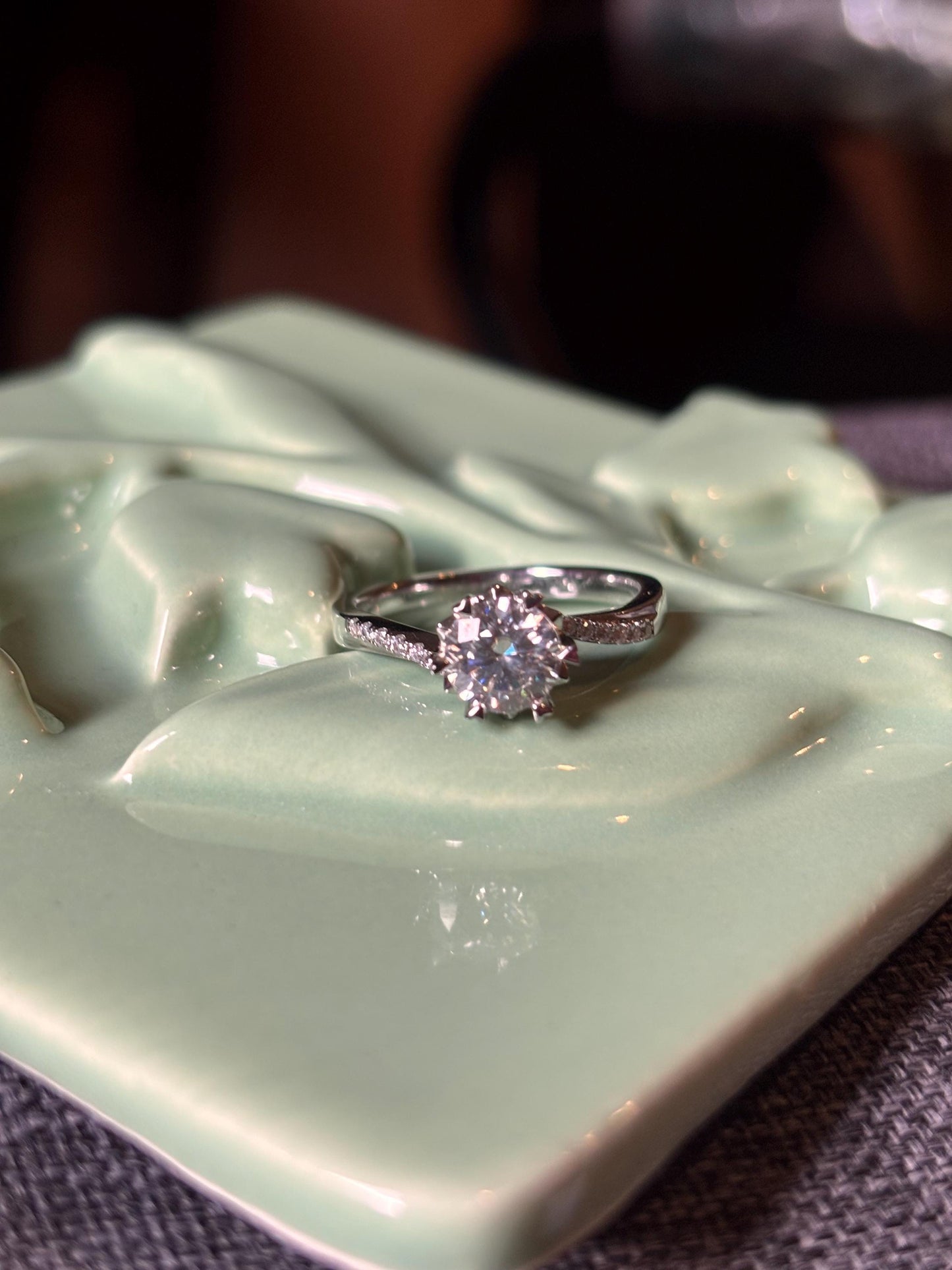 Round Moissanite Halo Ring 1 Carat, Sterling Silver Bridal Ring Diamond Alternative Engagement Jewelry