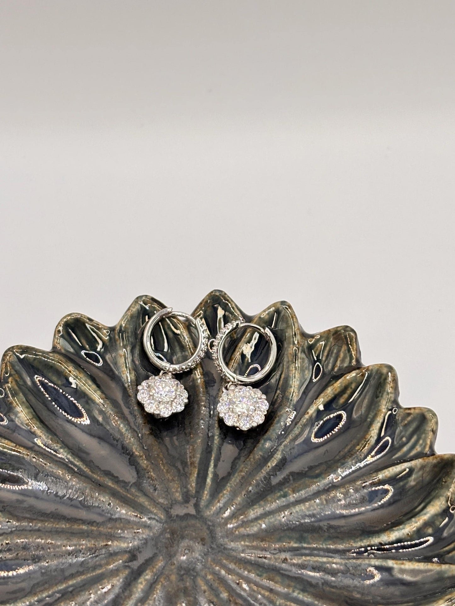 Moissanite Halo Drop Earrings, Sterling Silver Huggie Dangle, Cluster Diamond Alternative, Sparkly Statement Earrings