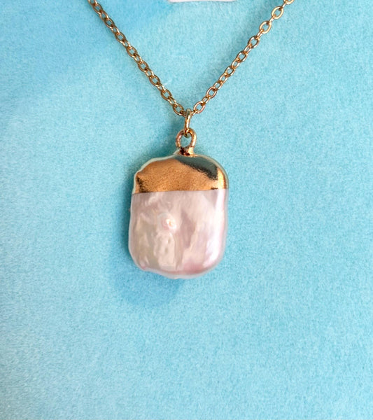 Baroque Freshwater Pearl Necklace, Gold Plated Pendant, Adjustable Dainty Necklace, Minimalist Jewelry Gift