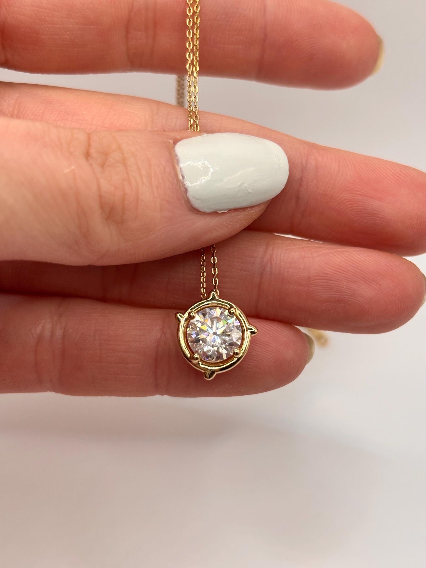 2 Carat Moissanite Necklace, Gold Solitaire Pendant, Diamond Alternative, Gift for Her