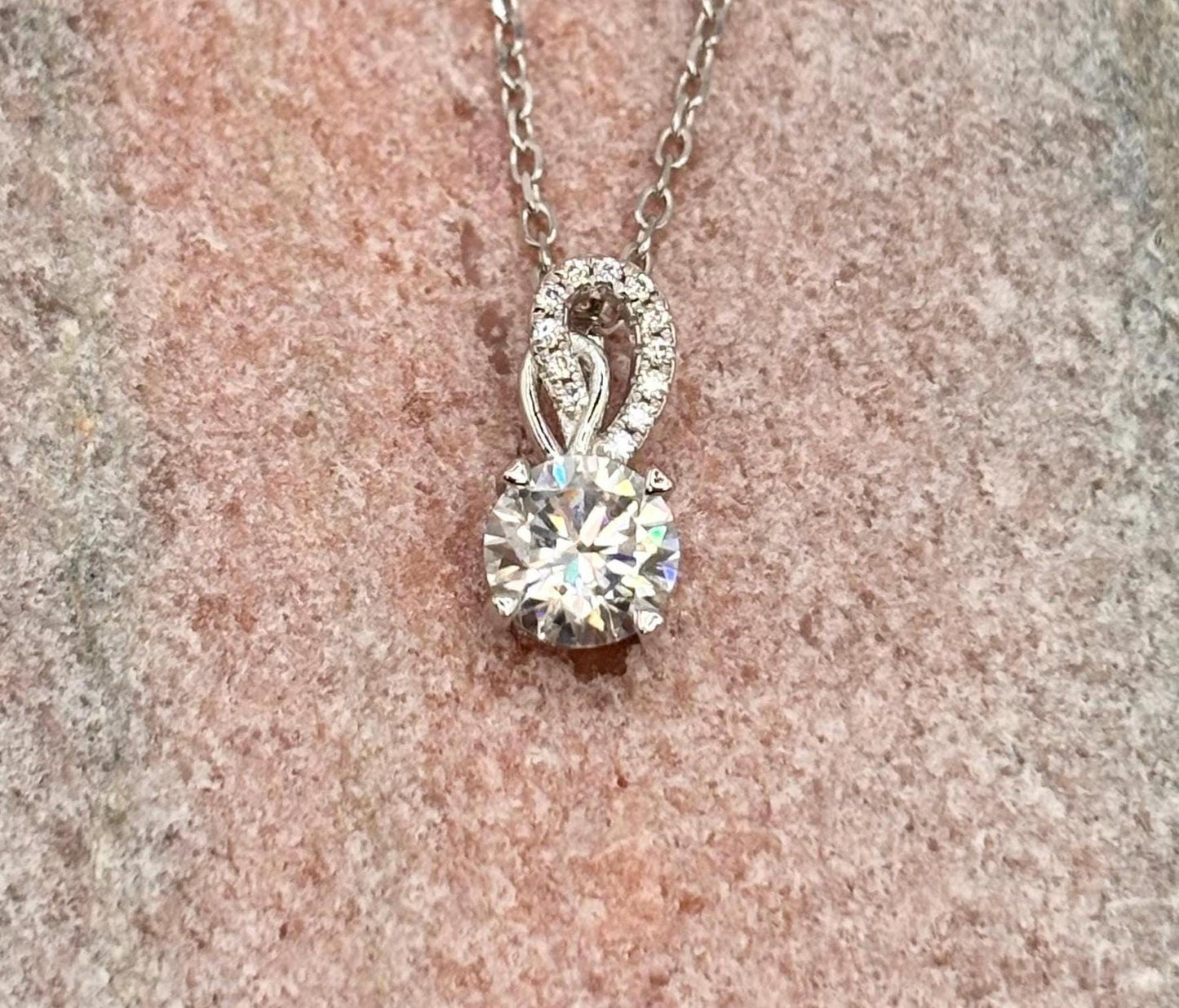 1.00ct Moissanite Pendant Necklace, 18K White Gold Plated, Minimalist Fine Jewelry