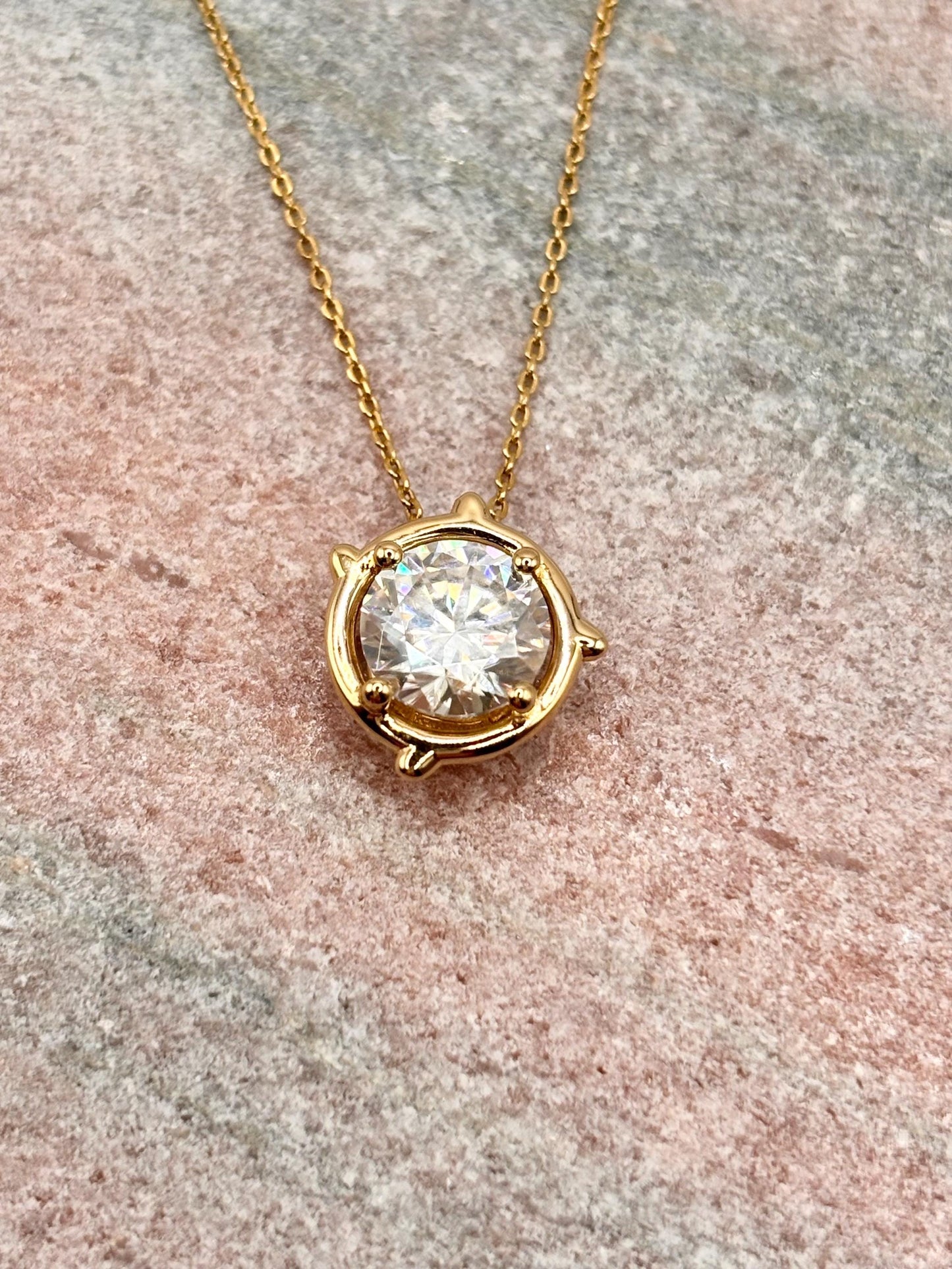 2 Carat Moissanite Necklace, Gold Solitaire Pendant, Diamond Alternative, Gift for Her