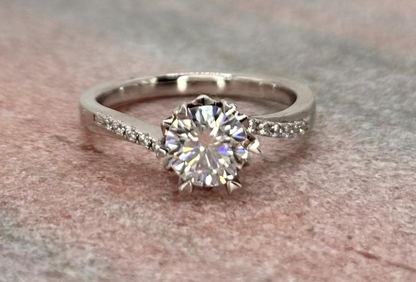 Round Moissanite Halo Ring 1 Carat, Sterling Silver Bridal Ring Diamond Alternative Engagement Jewelry