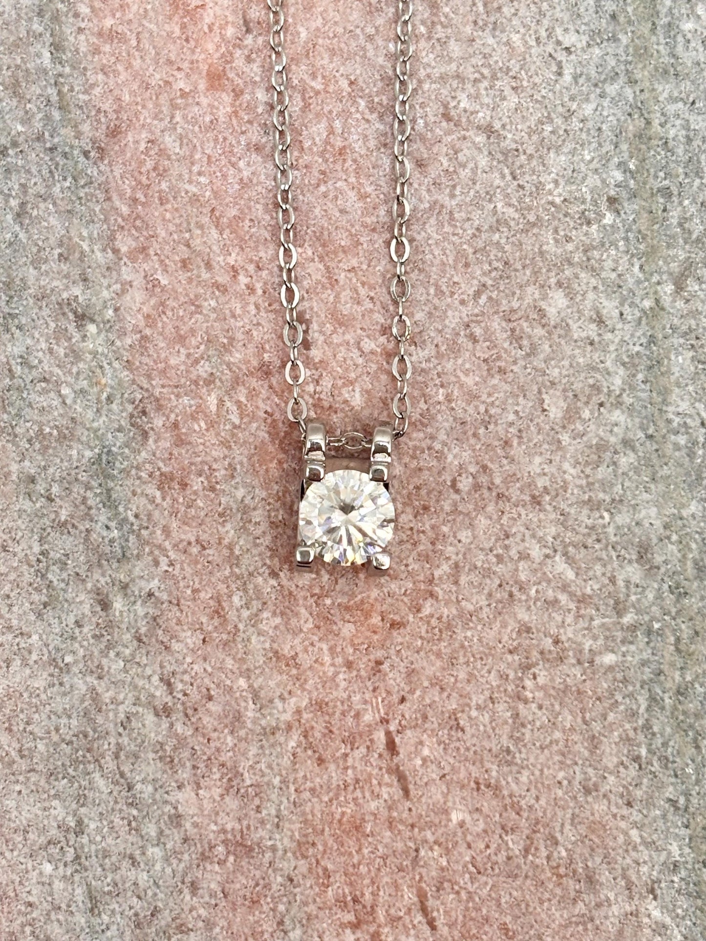 Moissanite Halo Necklace 1 Carat, Sterling Silver Pendant, Dainty Necklace for Women, Anniversary Gift