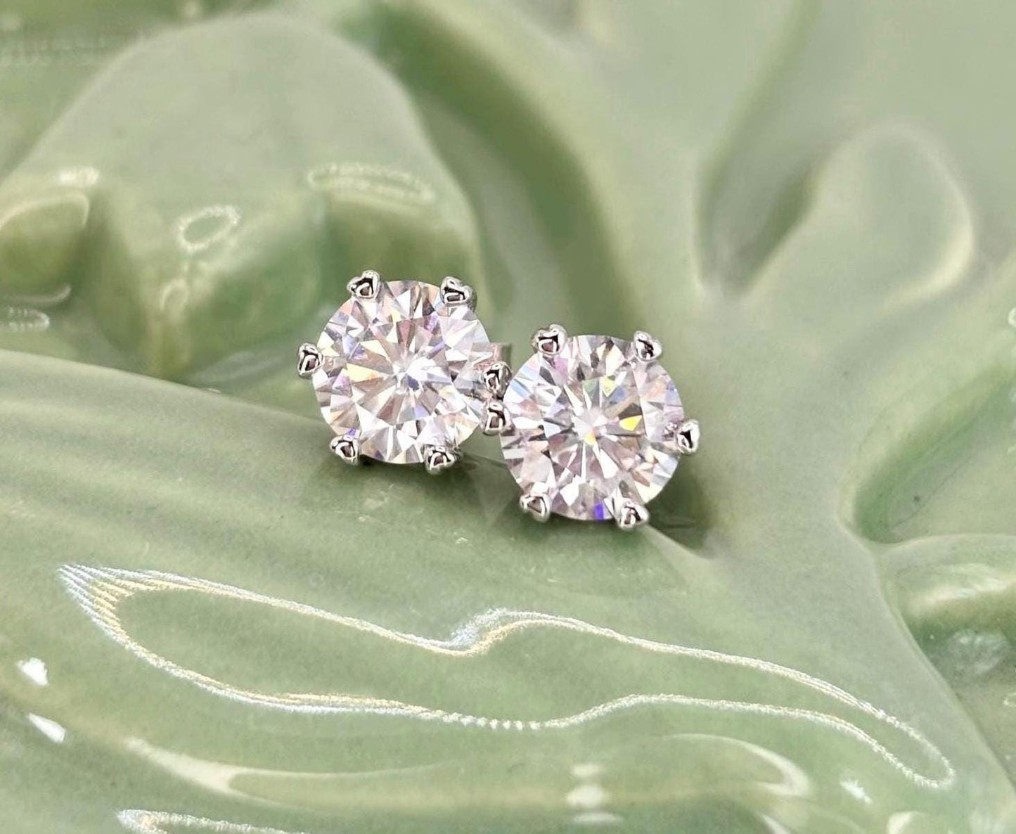 Round Moissanite Stud Earrings 2 Carat Total, Sterling Silver Dainty Earrings, Classic Diamond Look