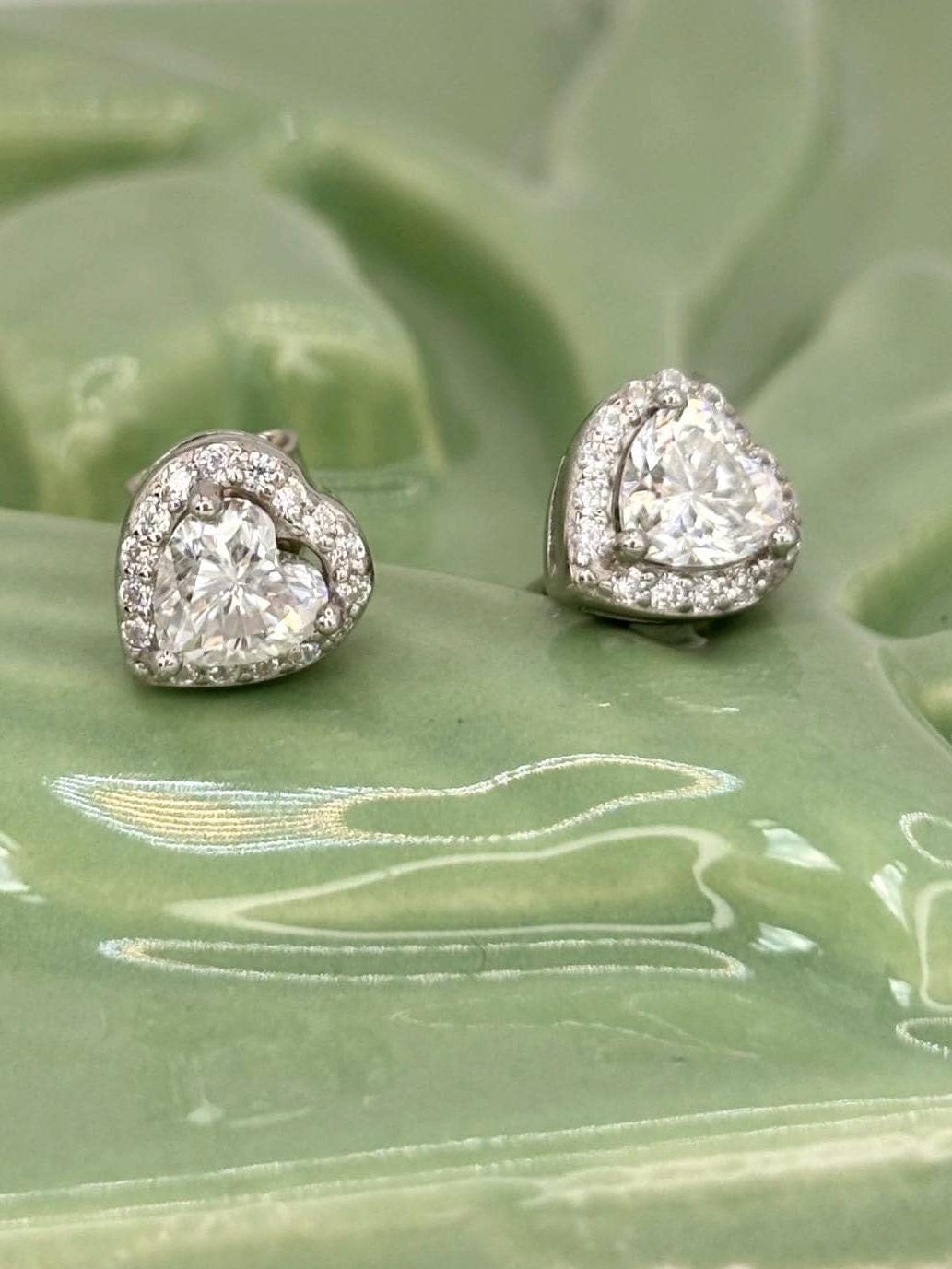 Heart Moissanite Stud Earrings, 1 Carat Sterling Silver Dainty Minimalist Jewelry, Romantic Gift for Women