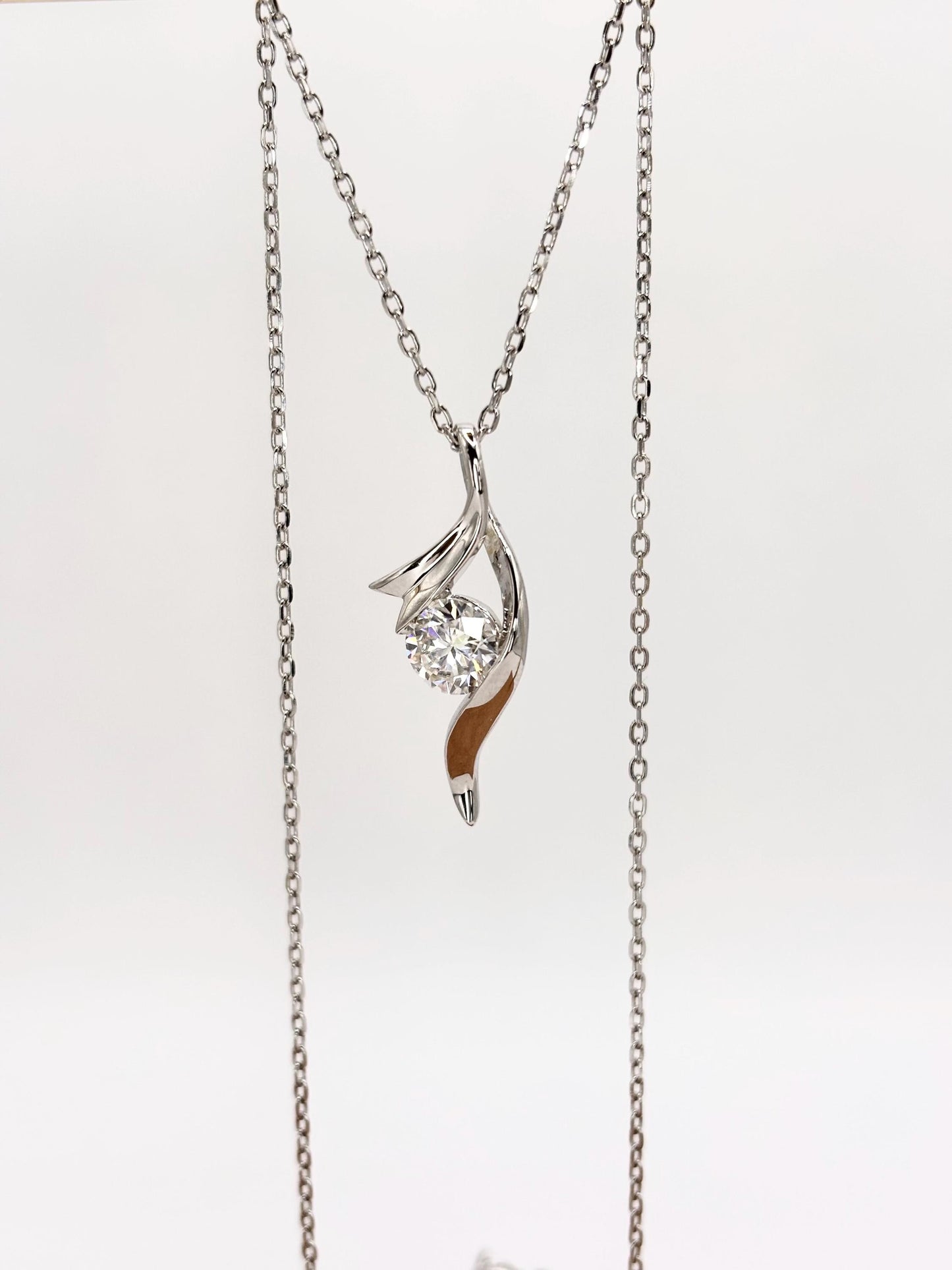 1.00 Carat Moissanite Twist Pendant Necklace, 18K White Gold Plated Sterling Silver