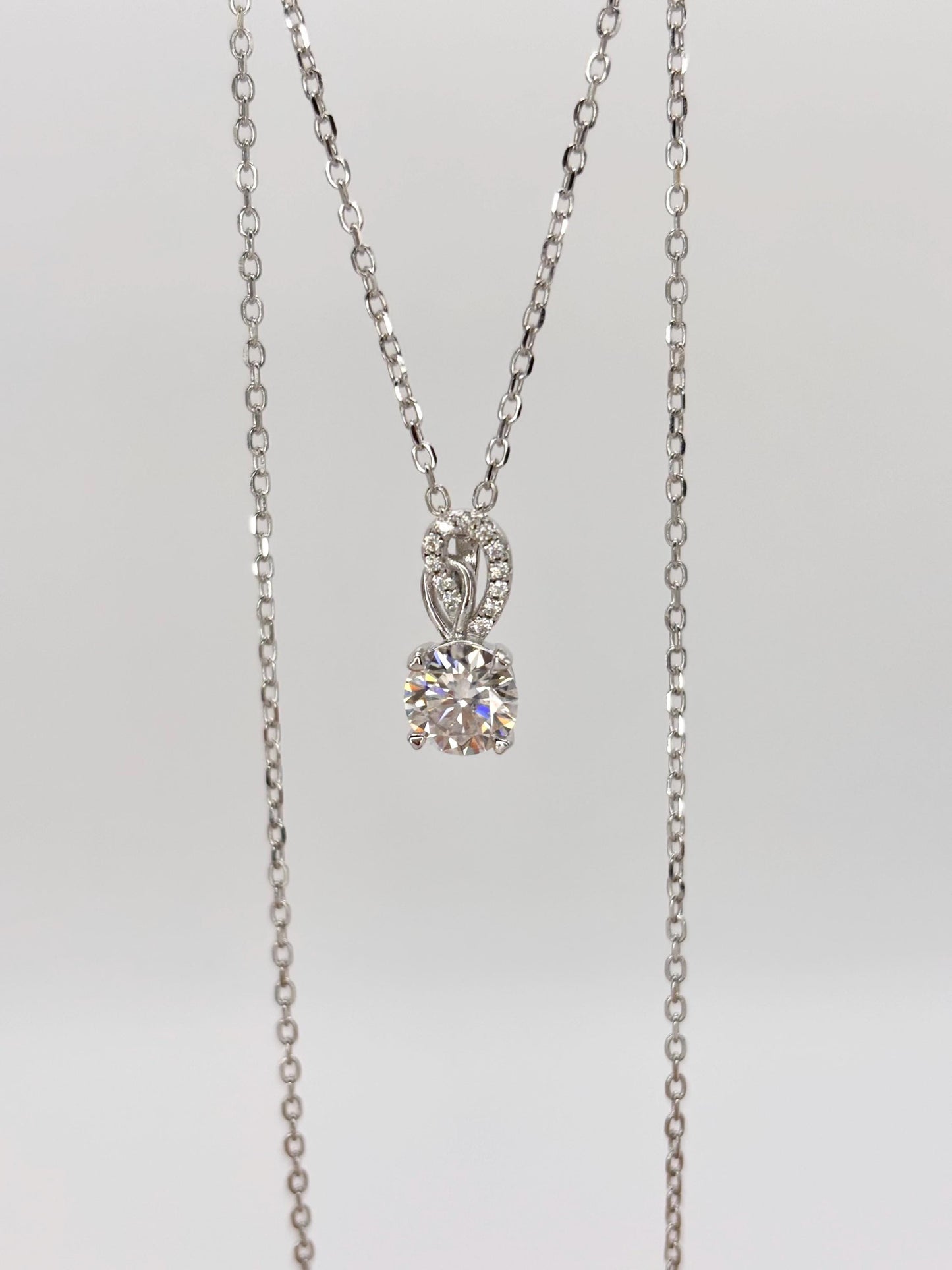 1.00ct Moissanite Pendant Necklace, 18K White Gold Plated, Minimalist Fine Jewelry