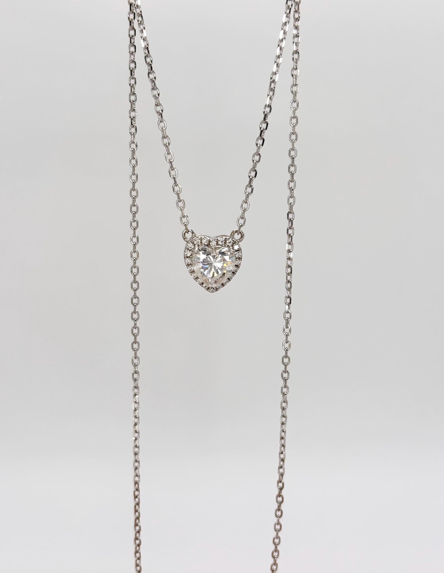 1 Carat Heart Moissanite Necklace, Delicate Halo, Romantic Gift for Her, White Gold Plated