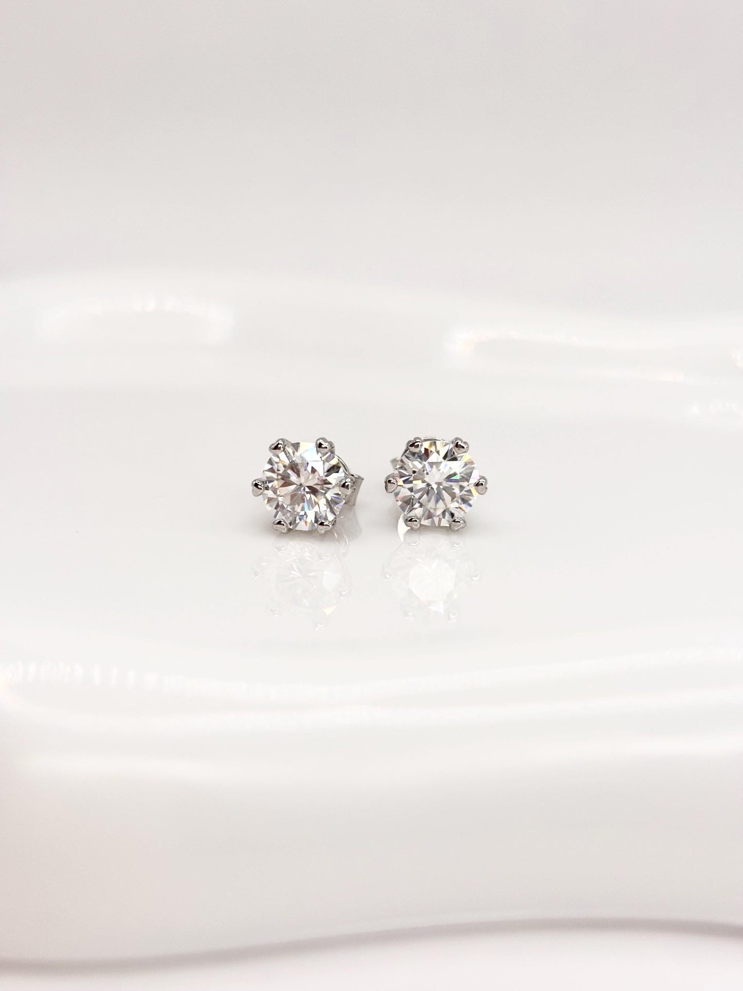 Round Moissanite Stud Earrings 2 Carat Total, Sterling Silver Dainty Earrings, Classic Diamond Look