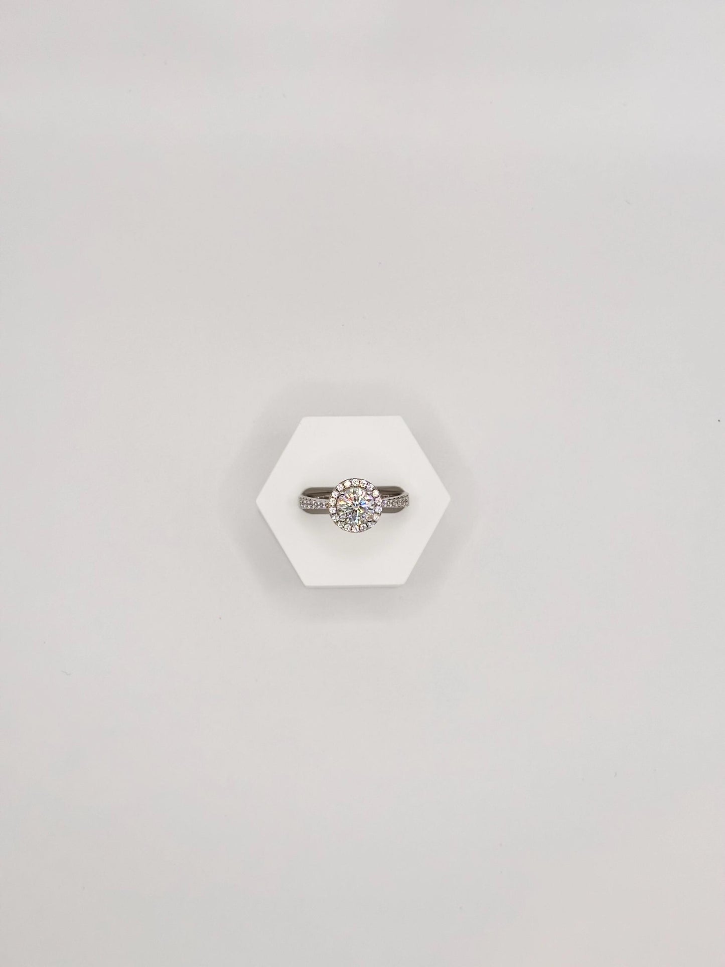 Halo Moissanite engagement Ring. 1 Carat Sterling Silver Bridal Jewelry. Lab Grown Diamond Alternative